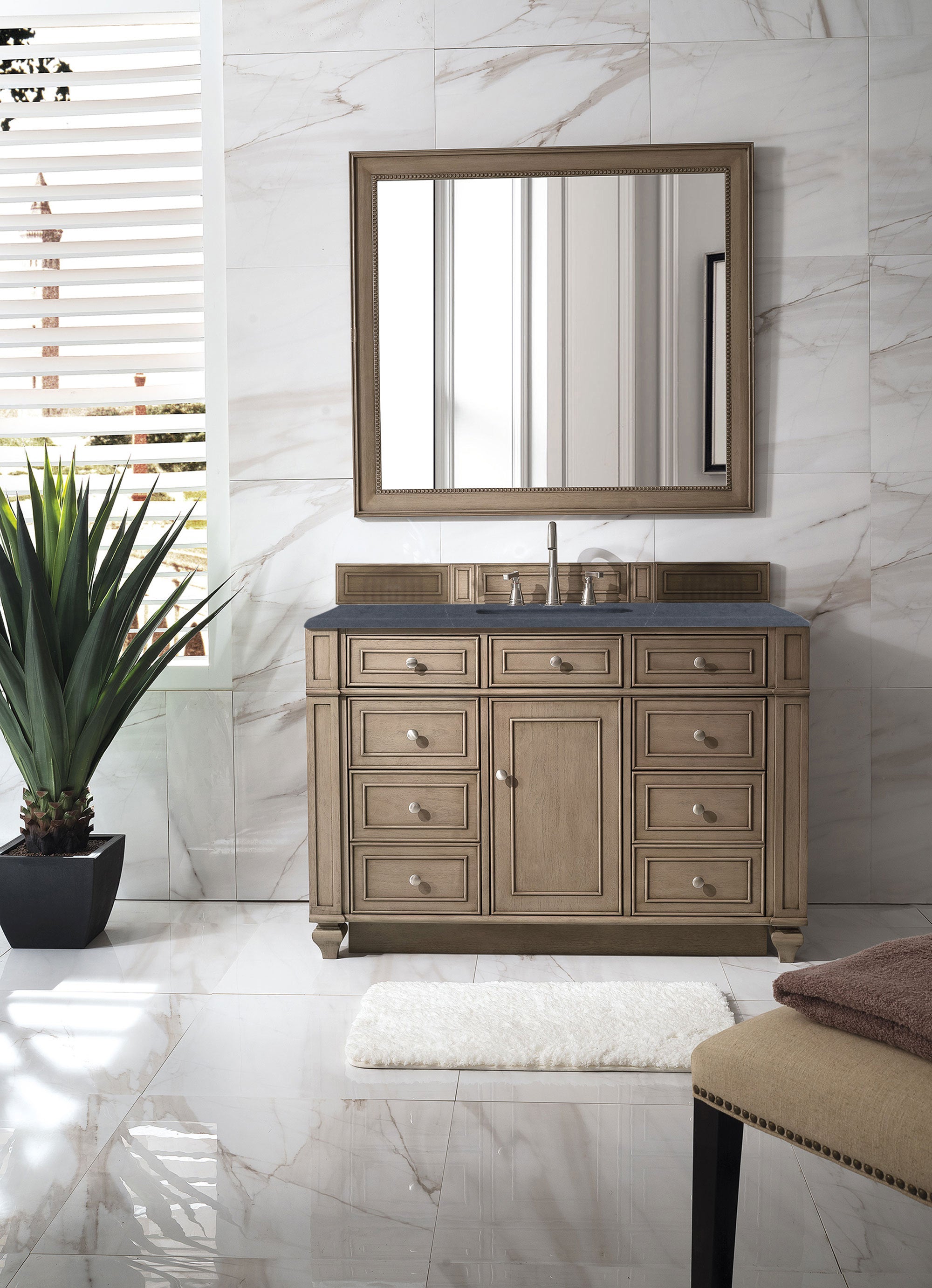 James Martin Bristol 48" Single Vanity in Whitewashed Walnut with 3cm Countertop