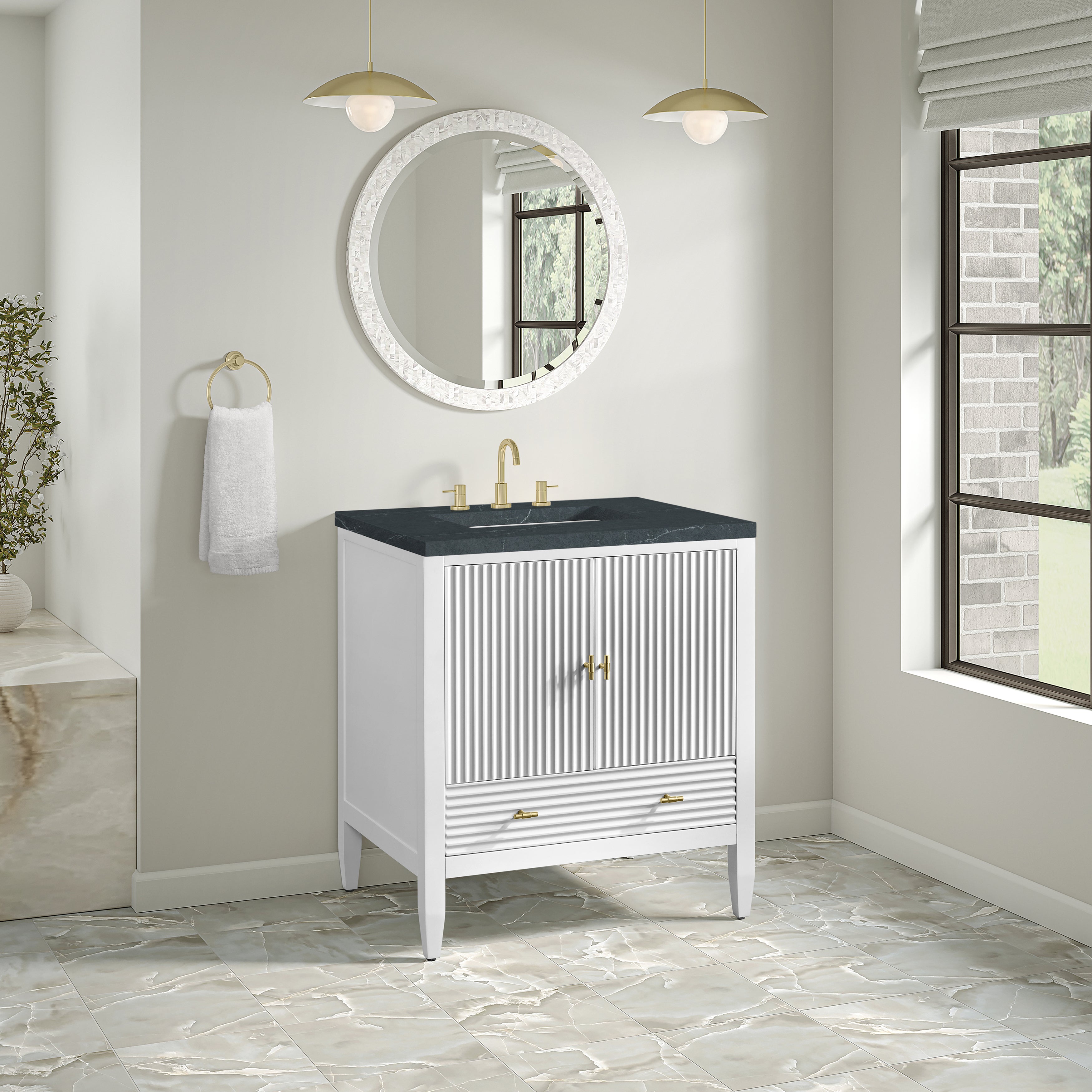 James Martin Myrrin 30" Single Vanity in Bright White with 3cm Countertop