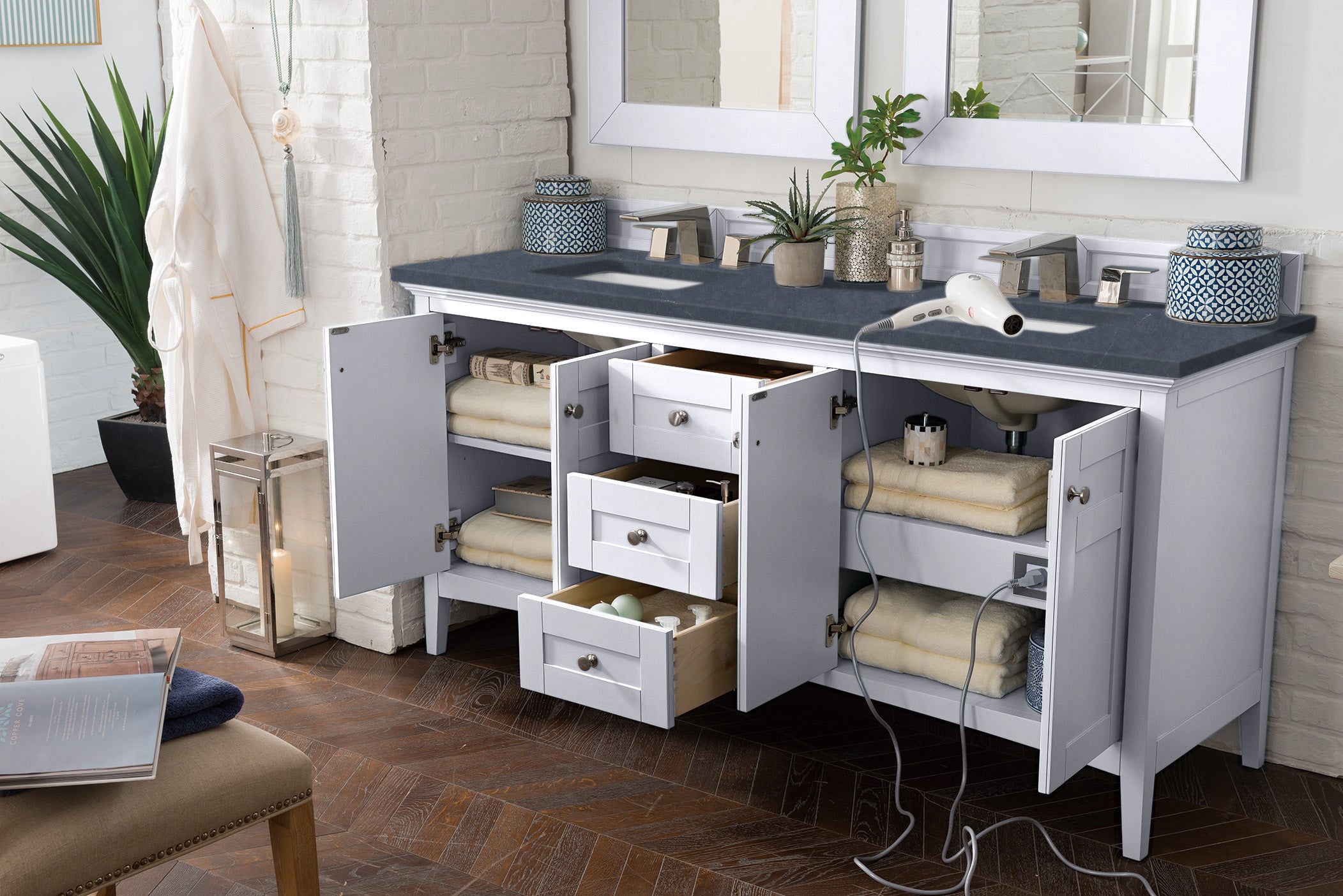 James Martin Palisades 72" Double Vanity in Bright White with 3cm Countertop