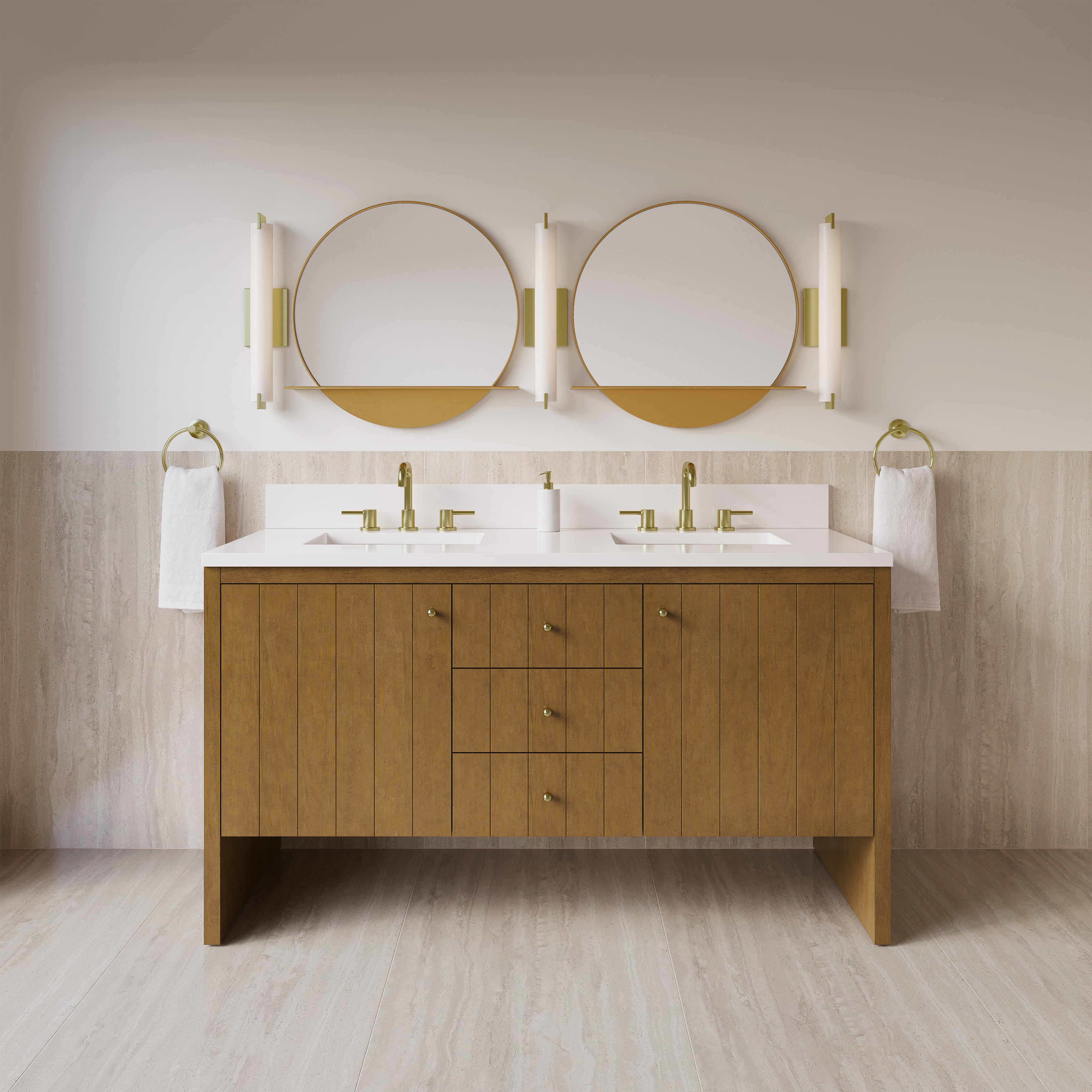 James Martin Hudson 60" Double Vanity in Honey Oak with 3cm Countertop