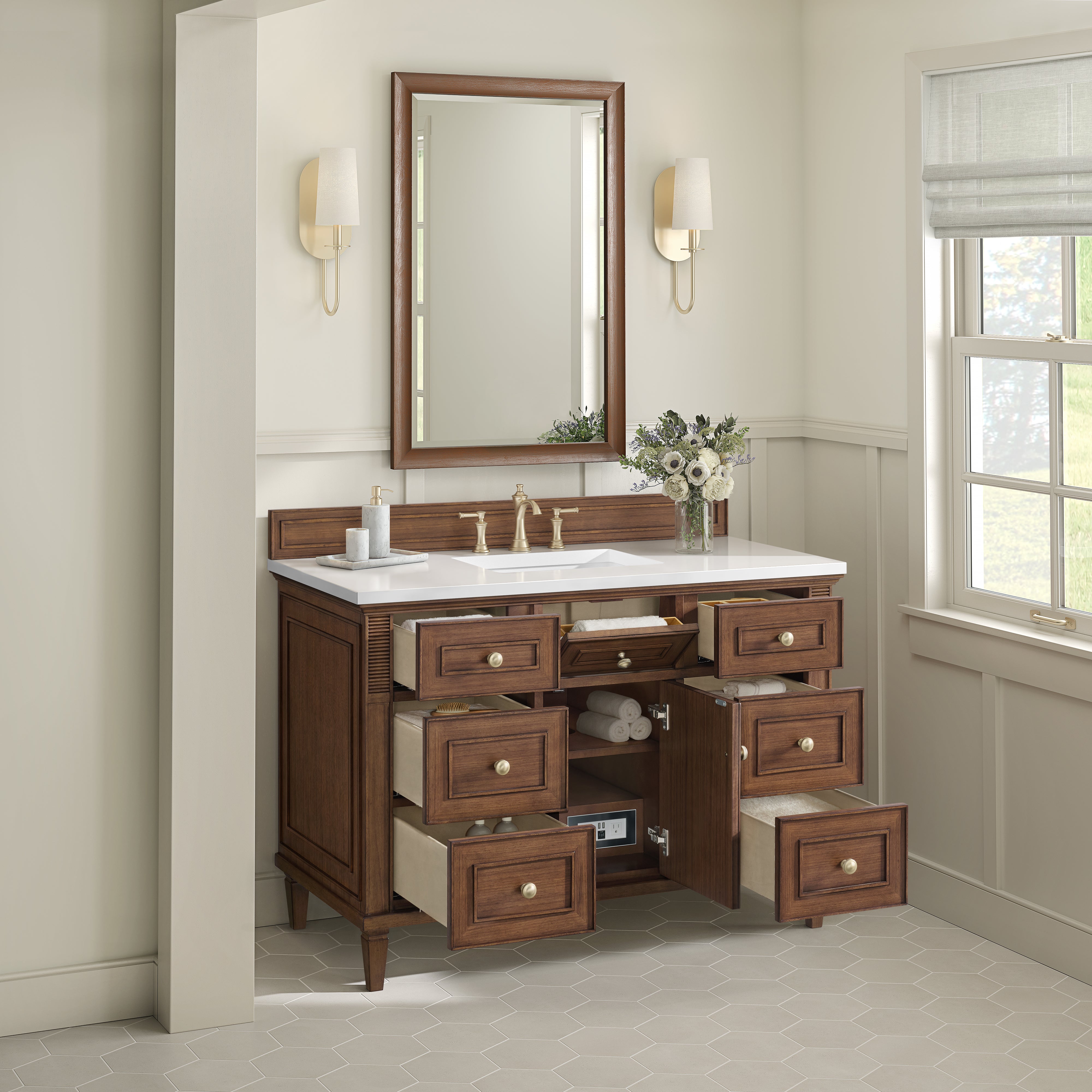 James Martin Lorelai 48" Single Vanity in Mid-Century Walnut with 3cm Countertop