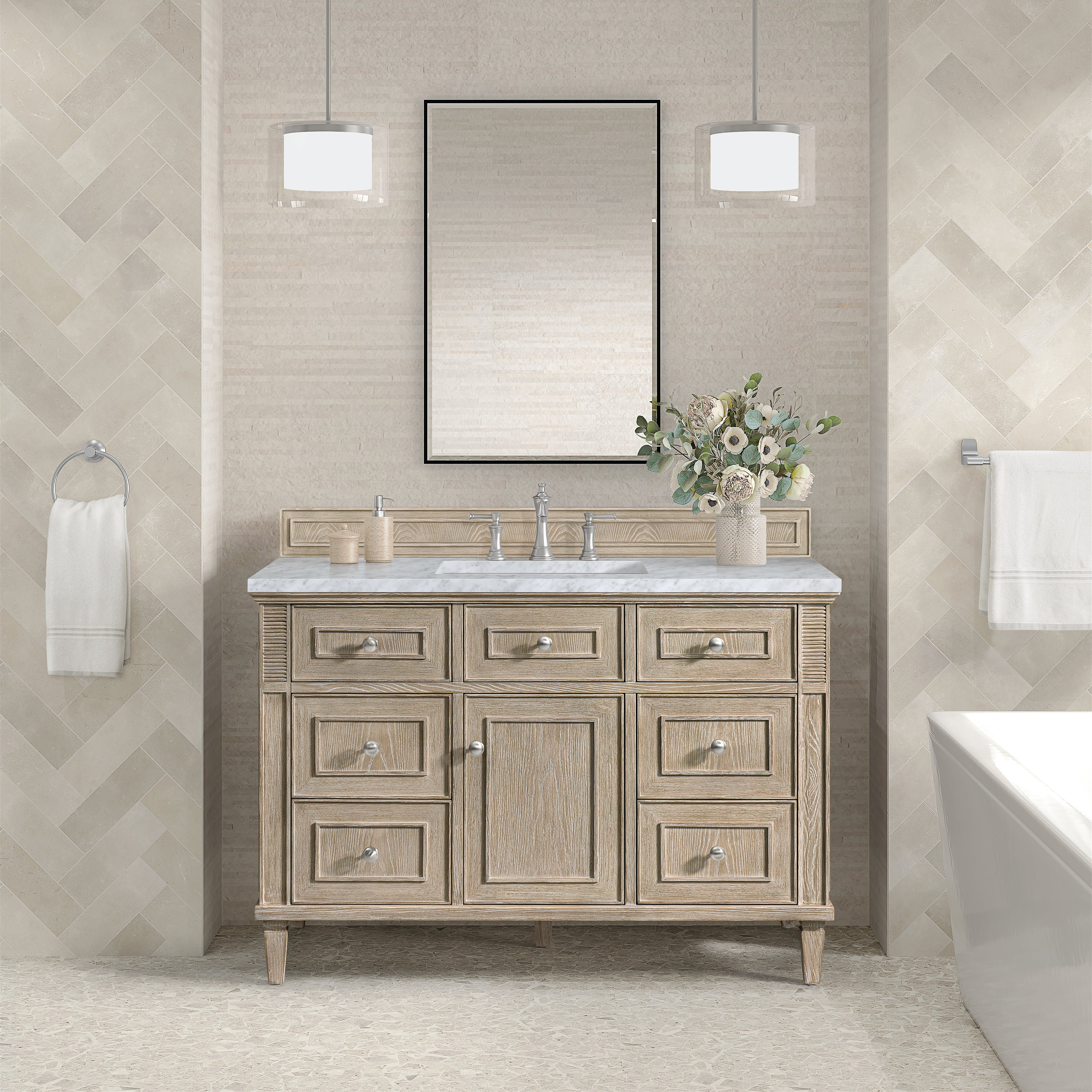James Martin Lorelai 48" Single Vanity in Whitewashed Oak with 3cm Countertop