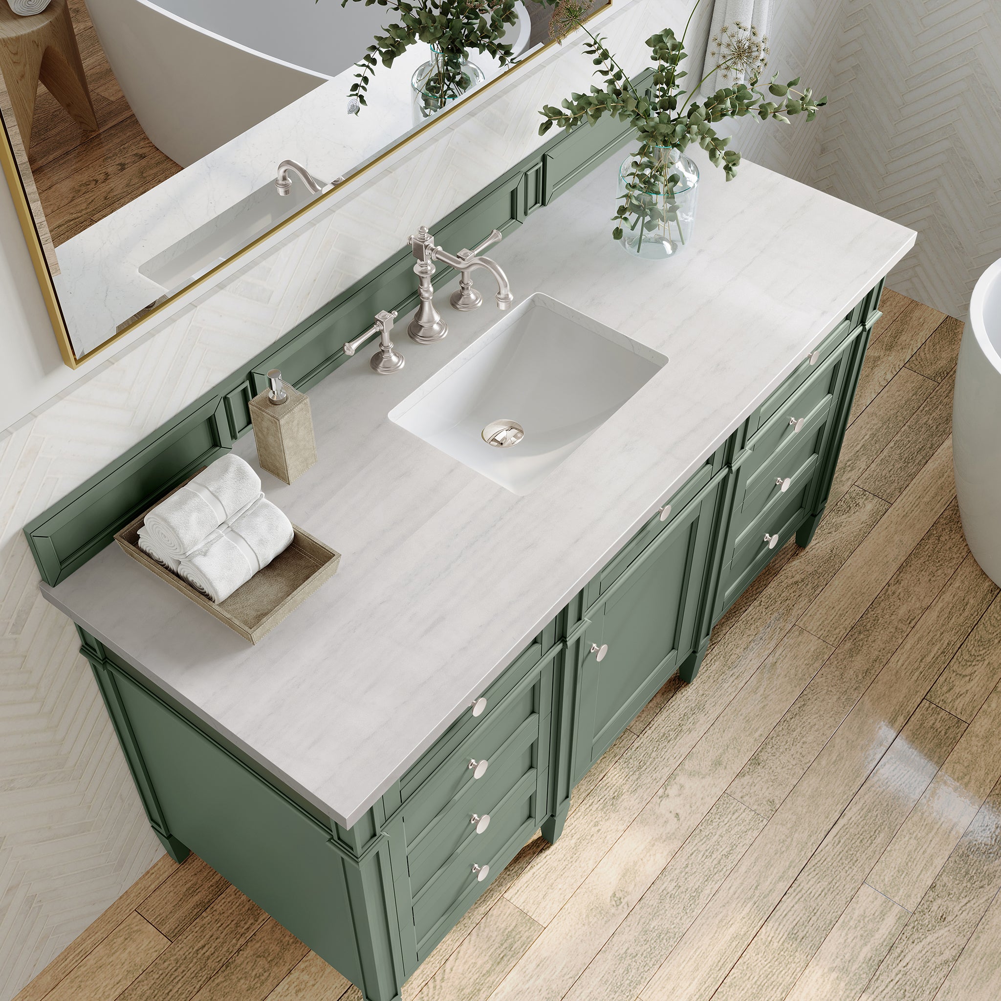 James Martin Brittany 60" Single Vanity in Smokey Celadon with 3cm Countertop