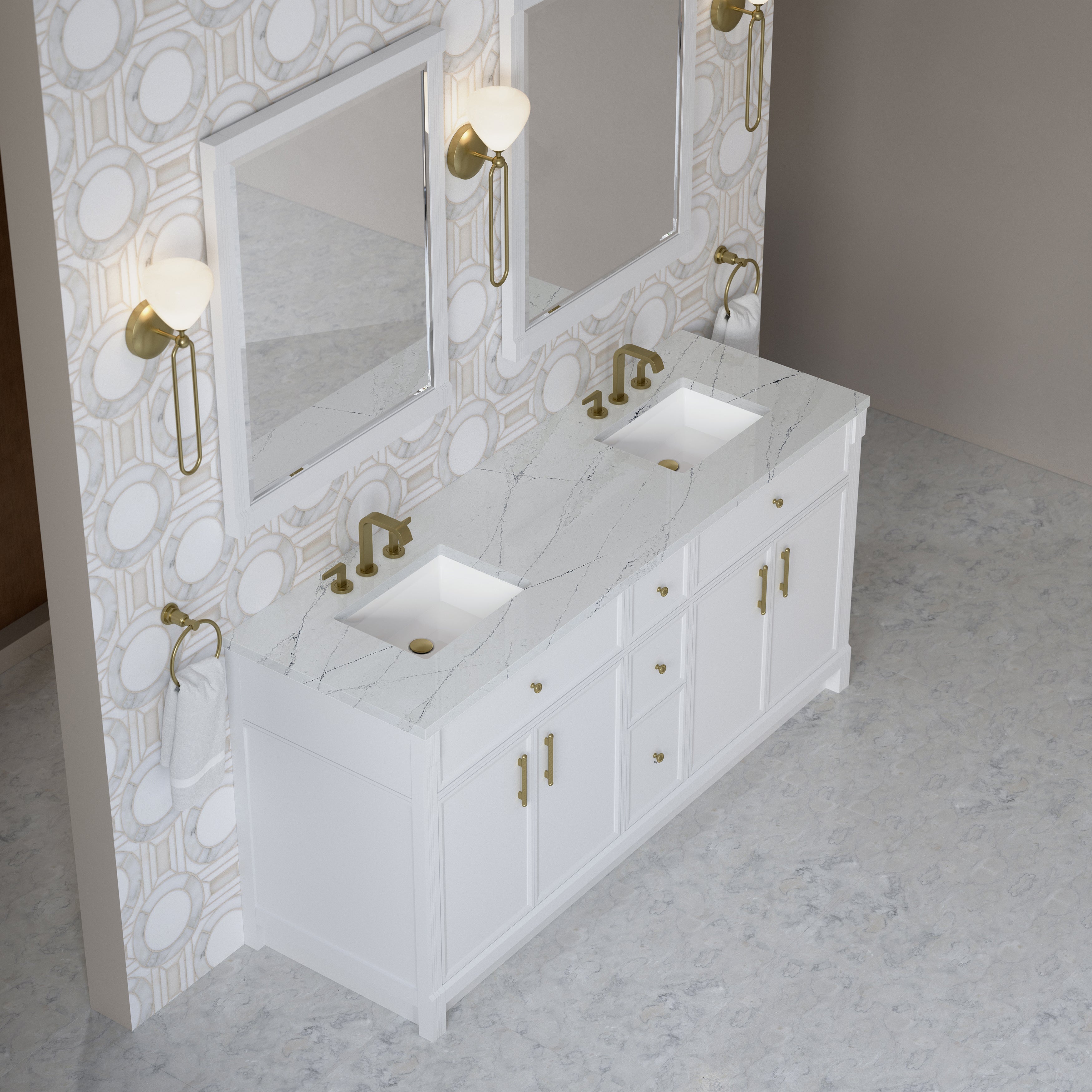 James Martin Bellshire 72" Double Vanity in Bright White with 3cm Countertop