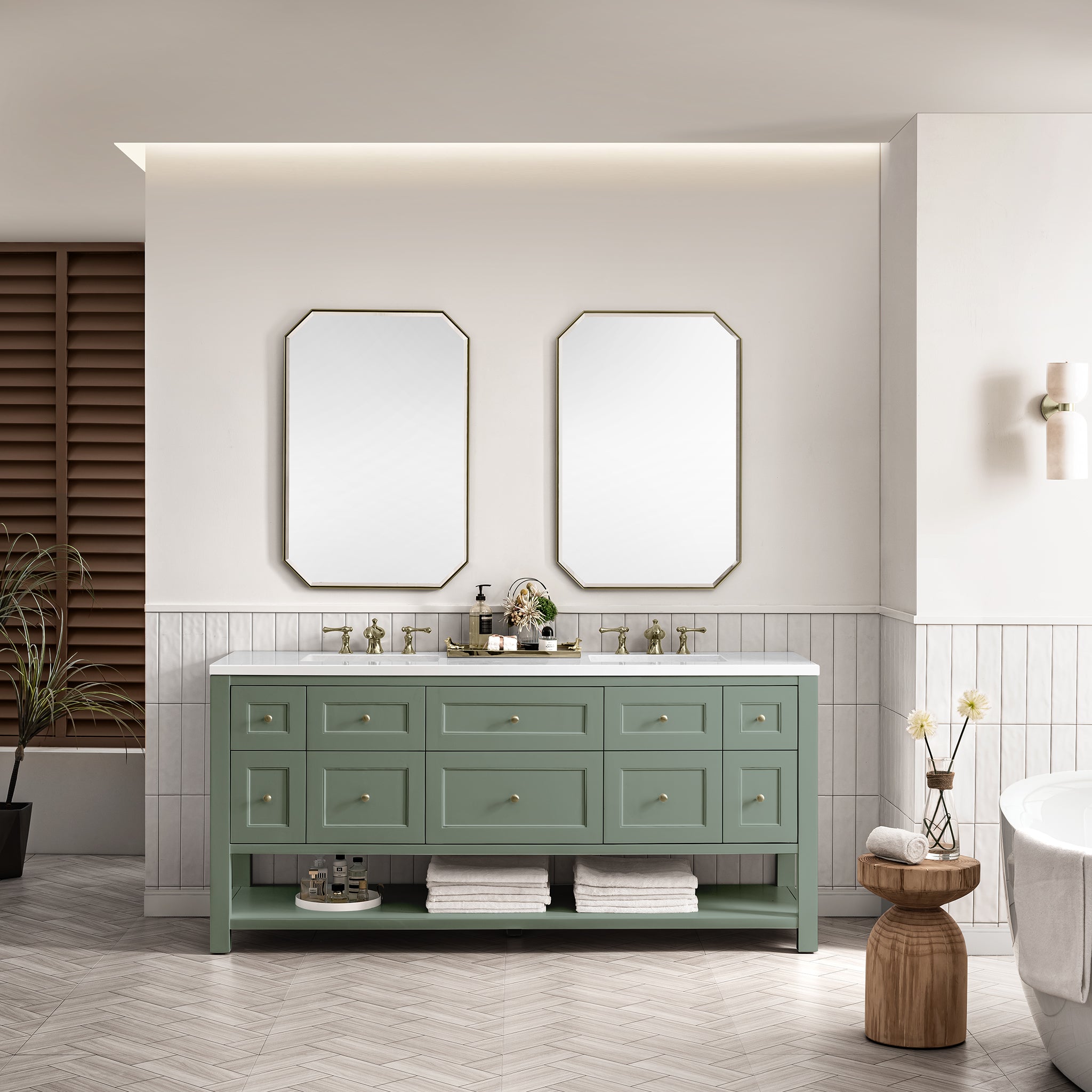 James Martin Breckenridge 72" Double Vanity in Smokey Celadon with 3cm Countertop