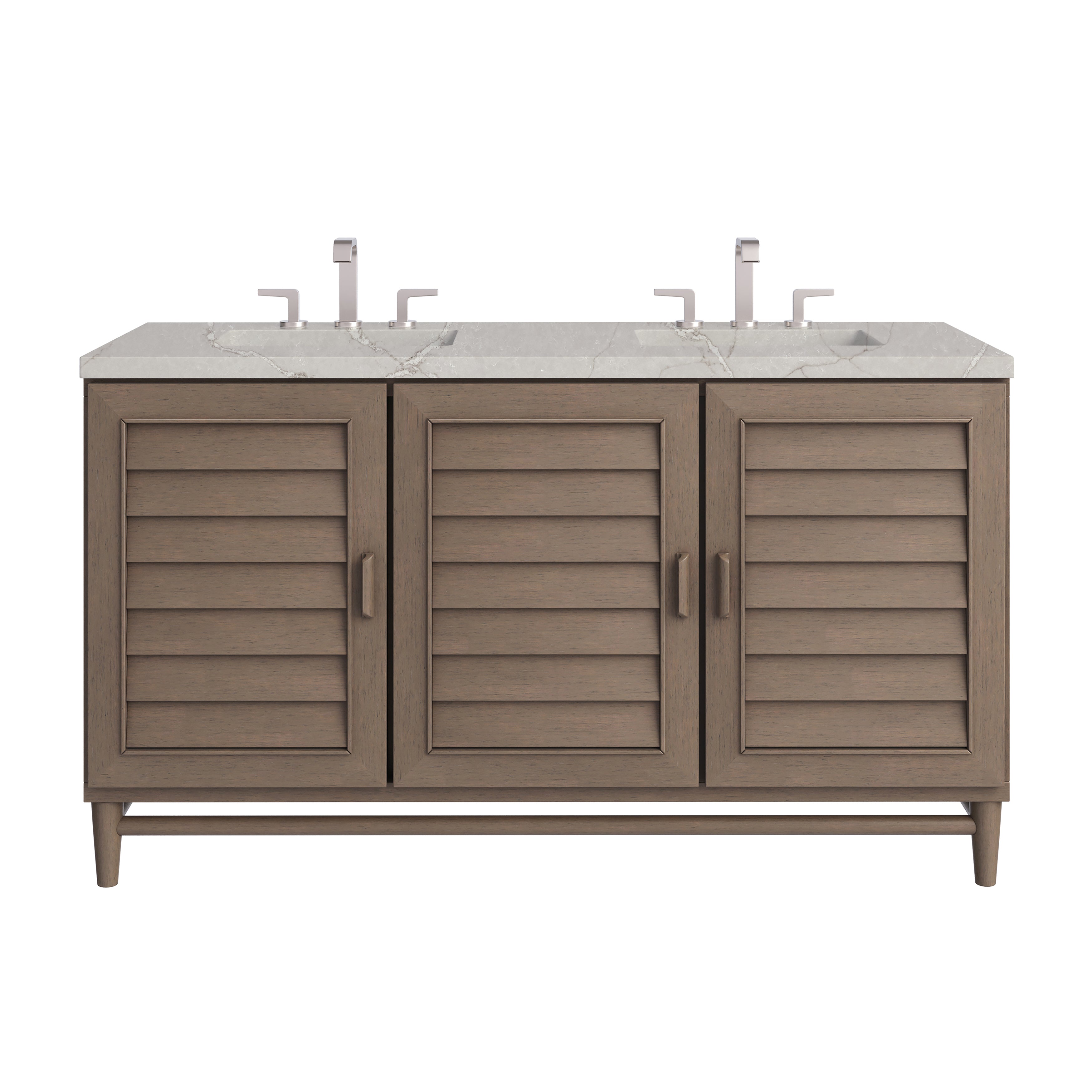 James Martin Portland 60" Double Vanity in Whitewashed Walnut with 3cm Countertop and FreePower Wireless Charger