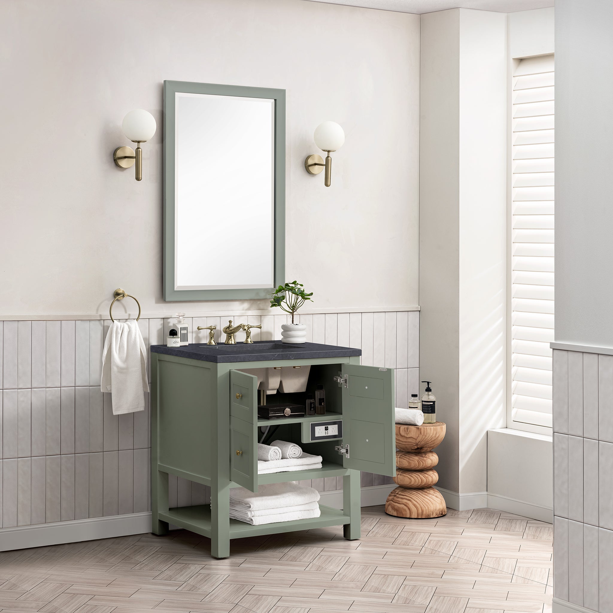 James Martin Breckenridge 30" Single Vanity in Smokey Celadon with 3cm Countertop