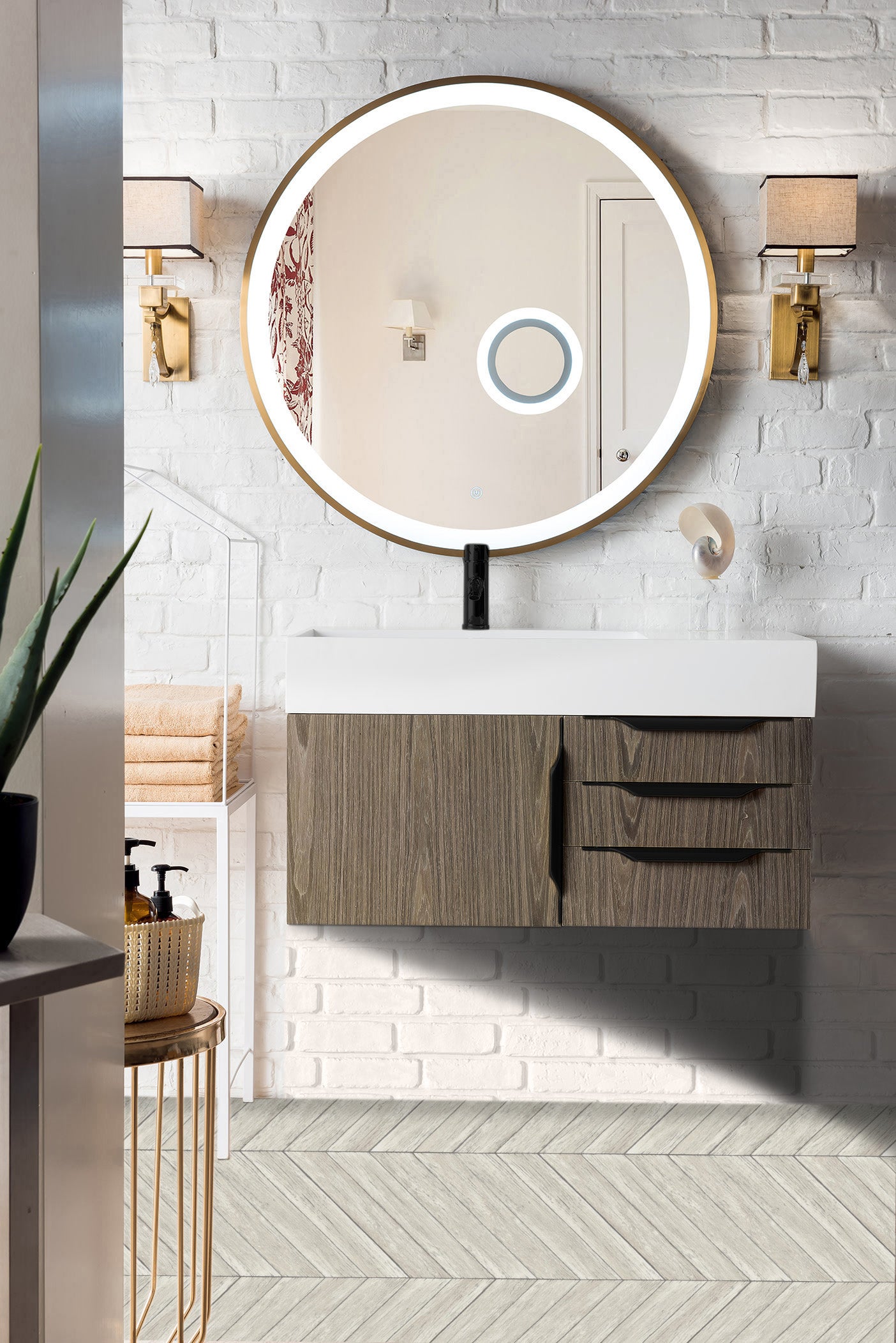 James Martin Columbia 36" Wall Mounted Single Vanity with Mineral Composite Stone Countertop