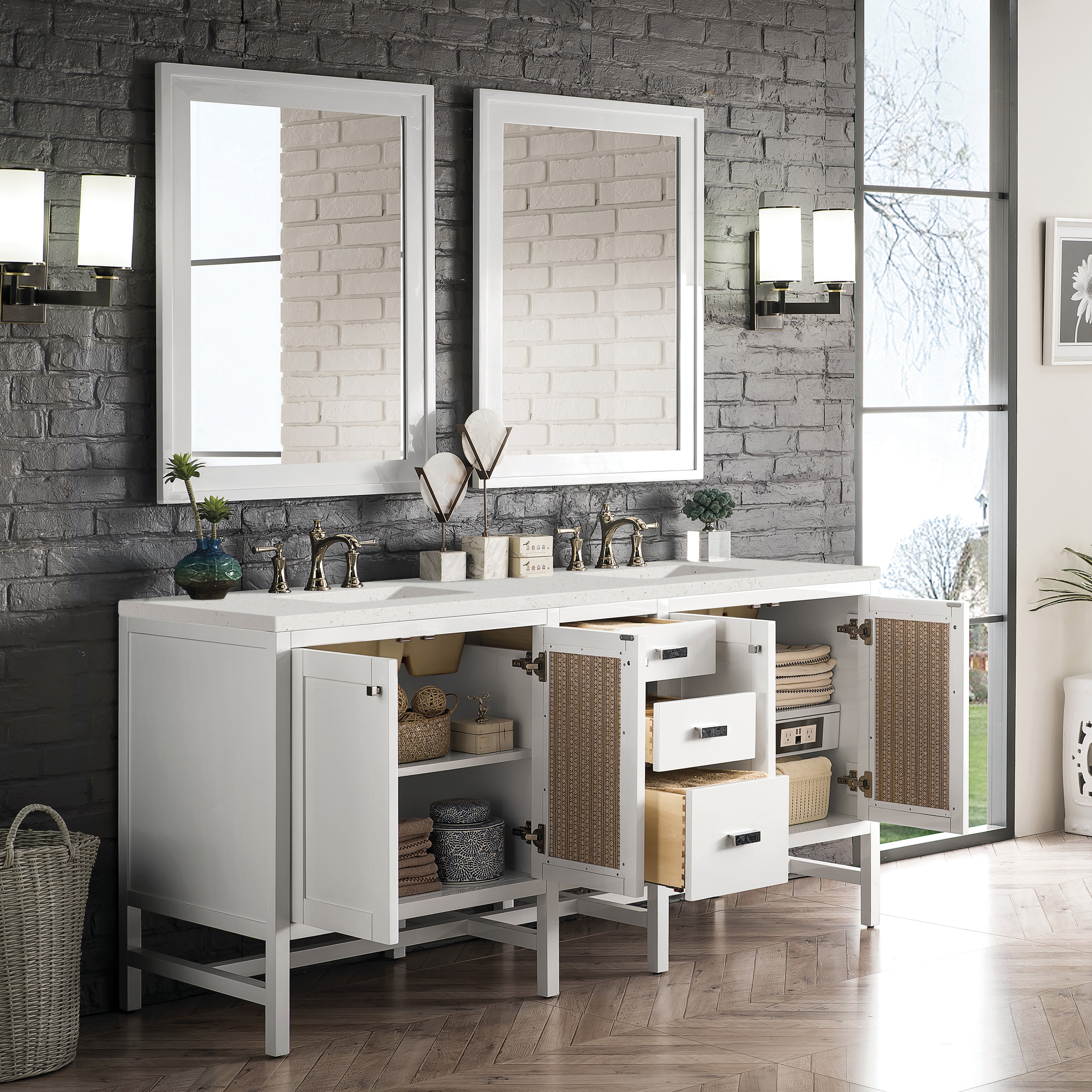 James Martin Addison 72" Double Vanity in Glossy White with 3cm Countertop