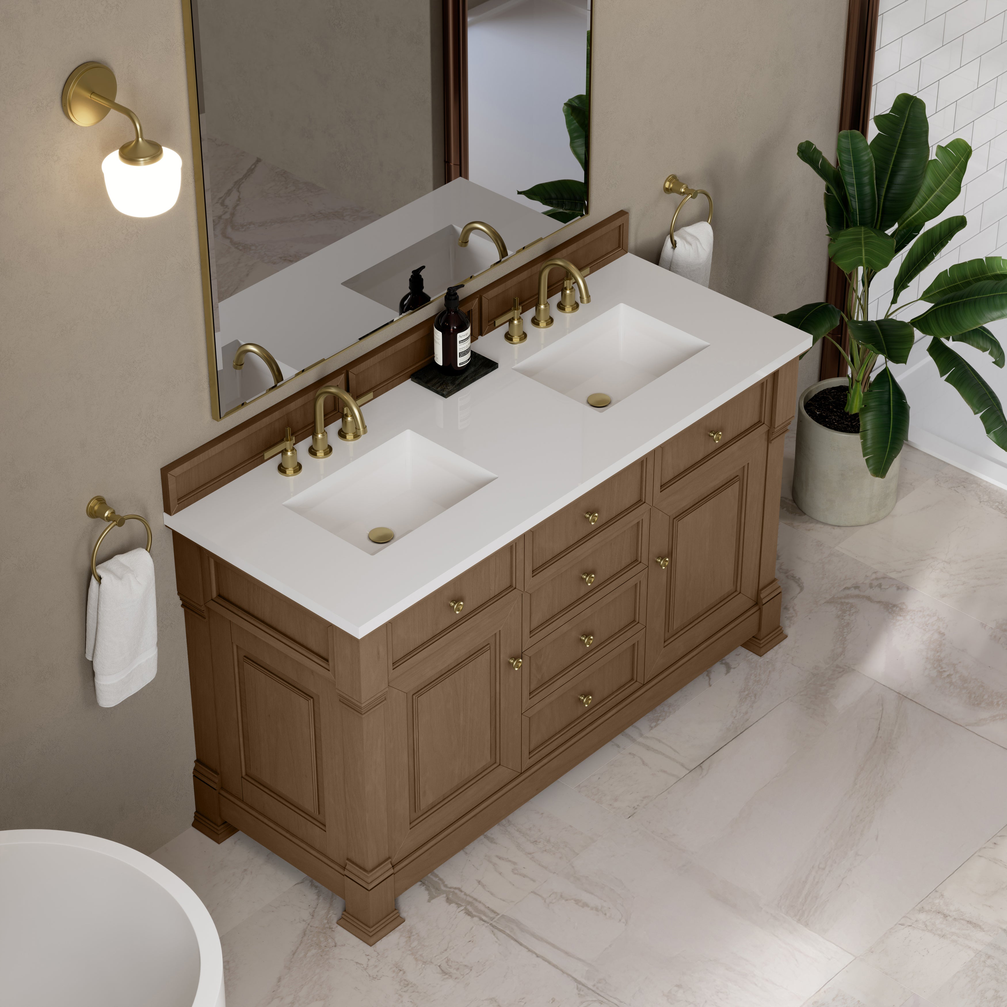 James Martin Brookfield 60" Double Vanity in Pecan with 3cm Countertop