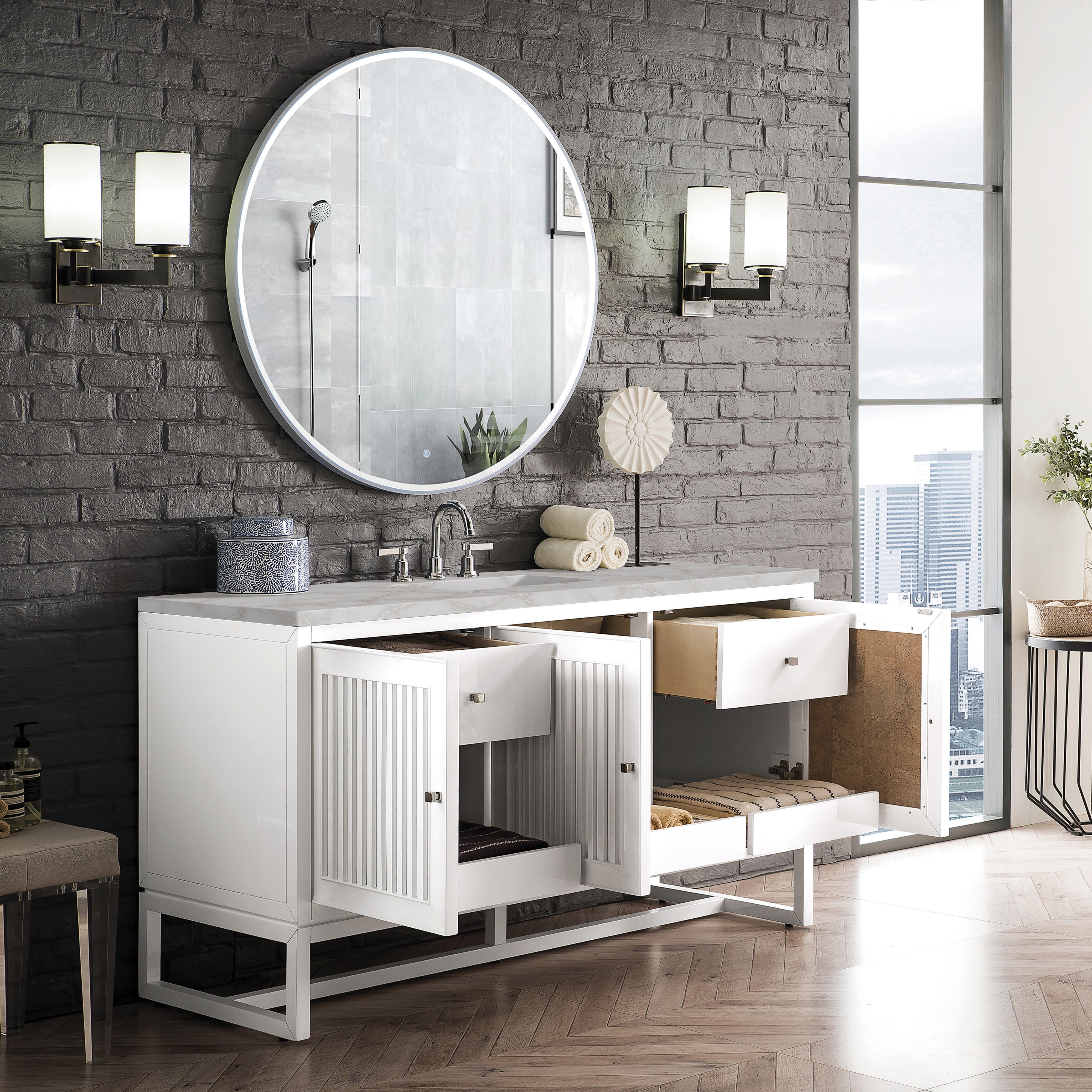 James Martin Athens 60" Single Vanity in Glossy White with 3cm Countertop