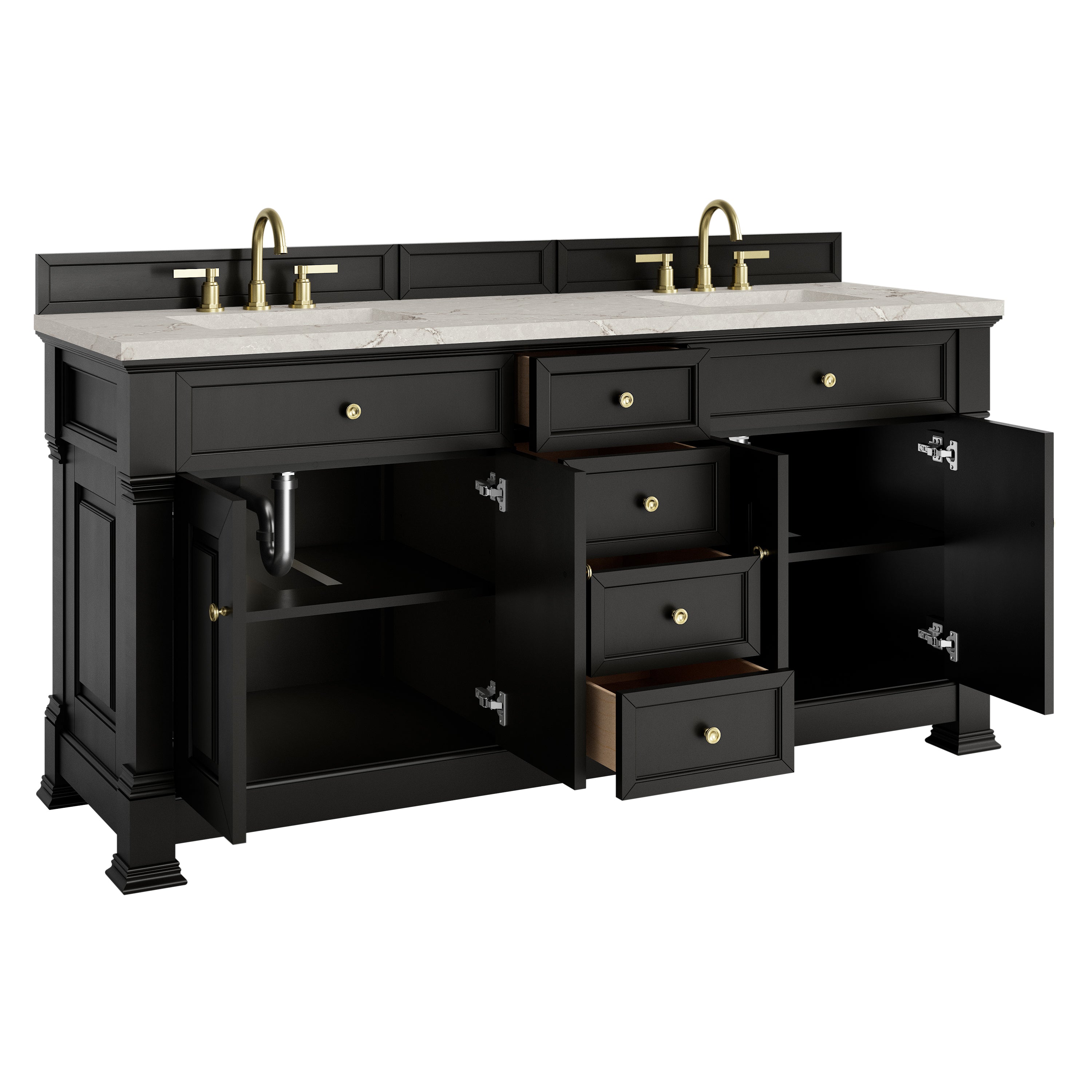 James Martin Brookfield 72" Double Vanity in Black Onyx with 3cm Countertop