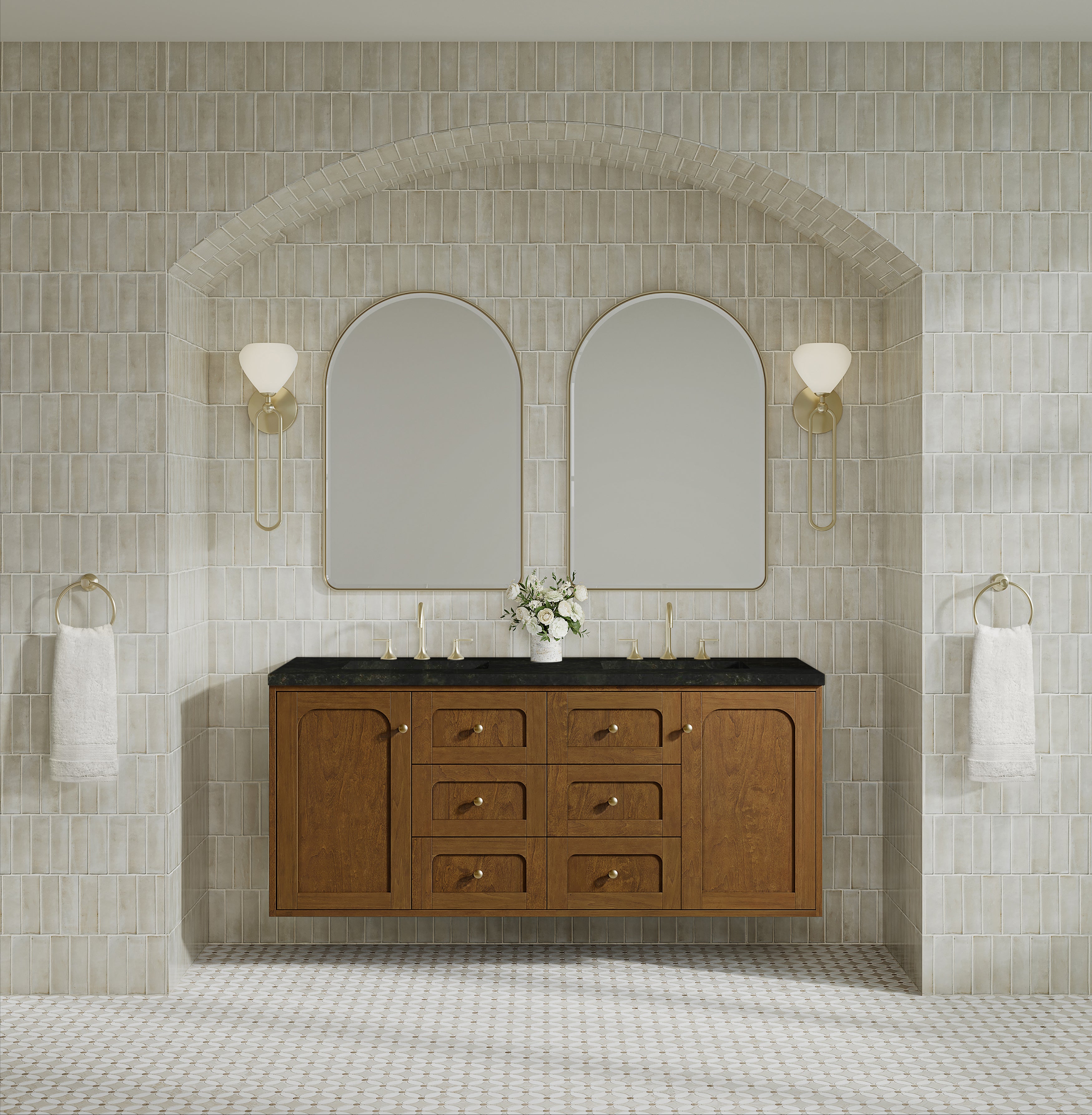 James Martin Laurent 60" Double Vanity in Honey Oak with 3cm Countertop