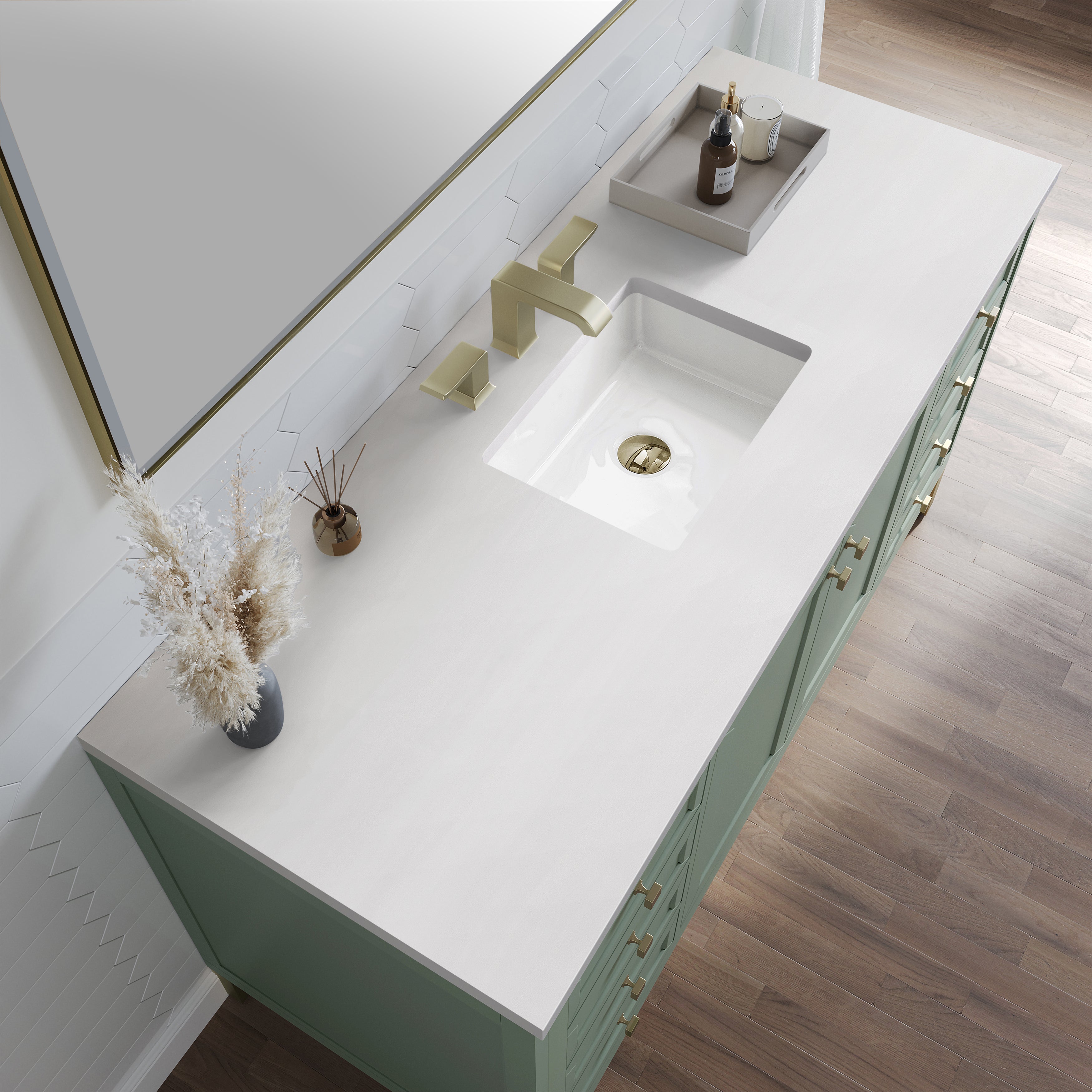 James Martin Chicago 60" Single Vanity in Smokey Celadon with 3cm Countertop
