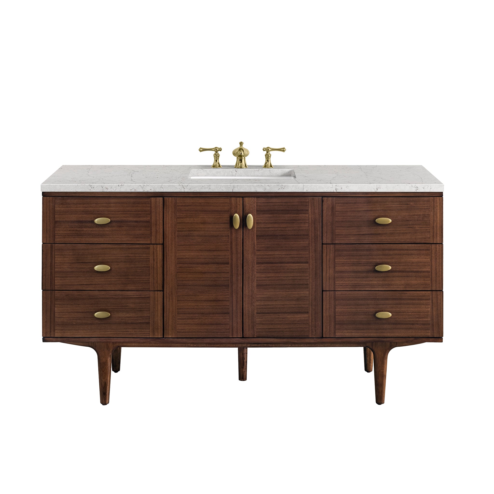 James Martin Amberly 60" Single Vanity in Mid-Century Walnut with 3cm Countertop