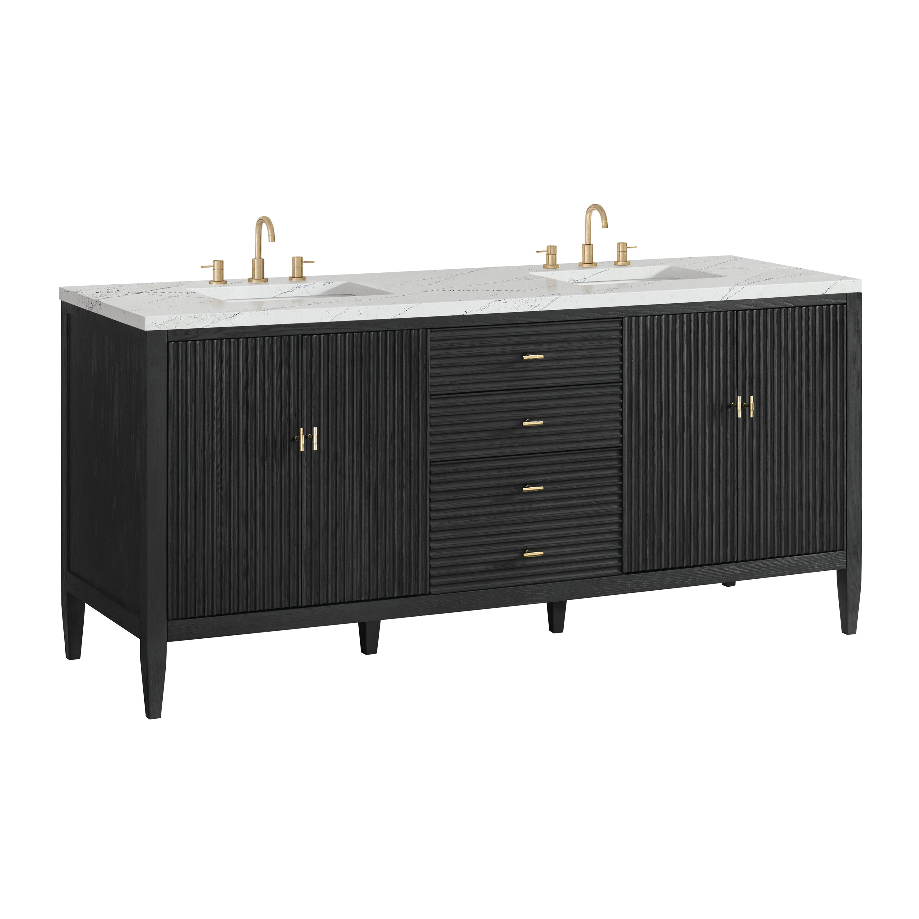 James Martin Myrrin 72" Double Vanity in Carbon Oak with 3cm Countertop and FreePower Wireless Charger