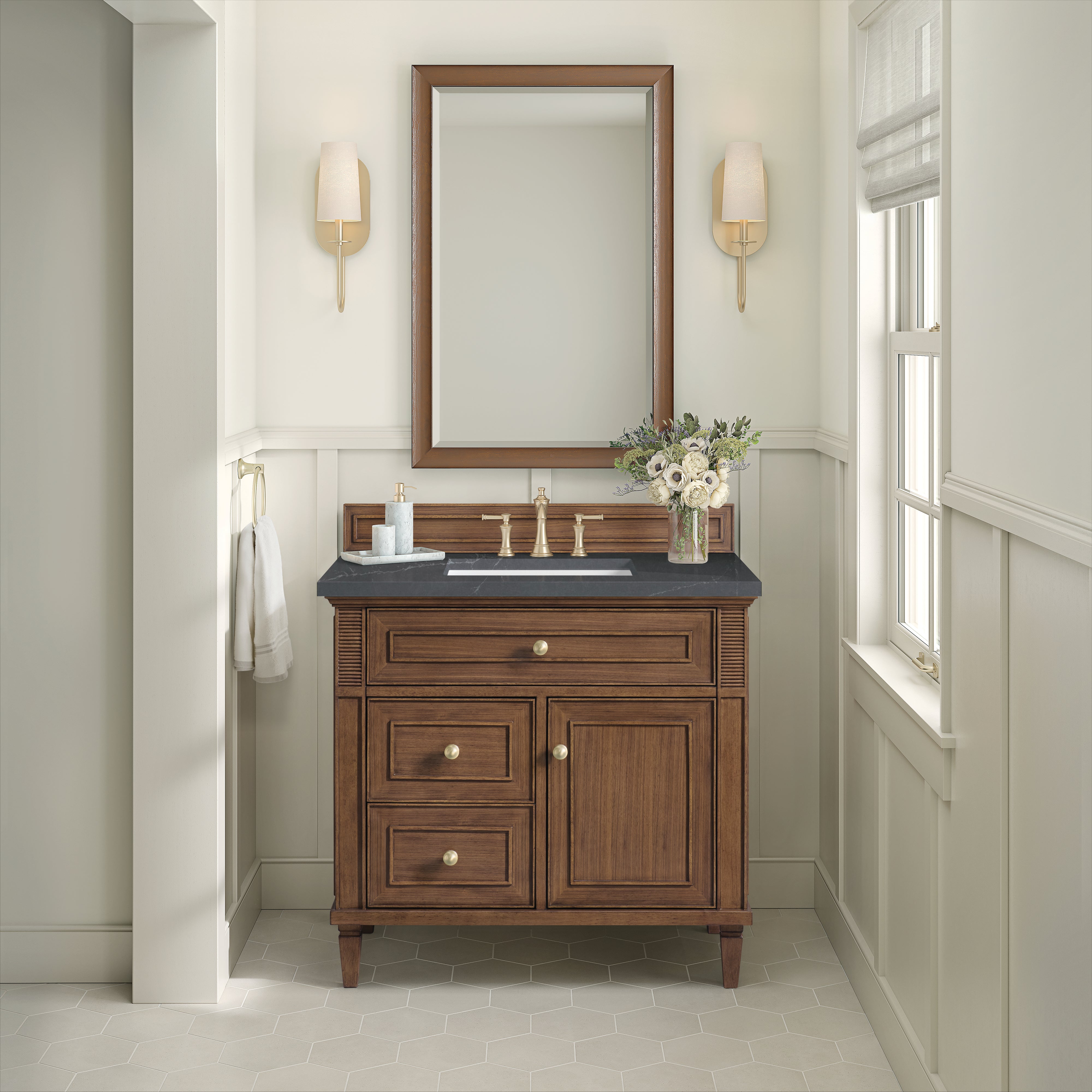James Martin Lorelai 36" Single Vanity in Mid-Century Walnut with 3cm Countertop