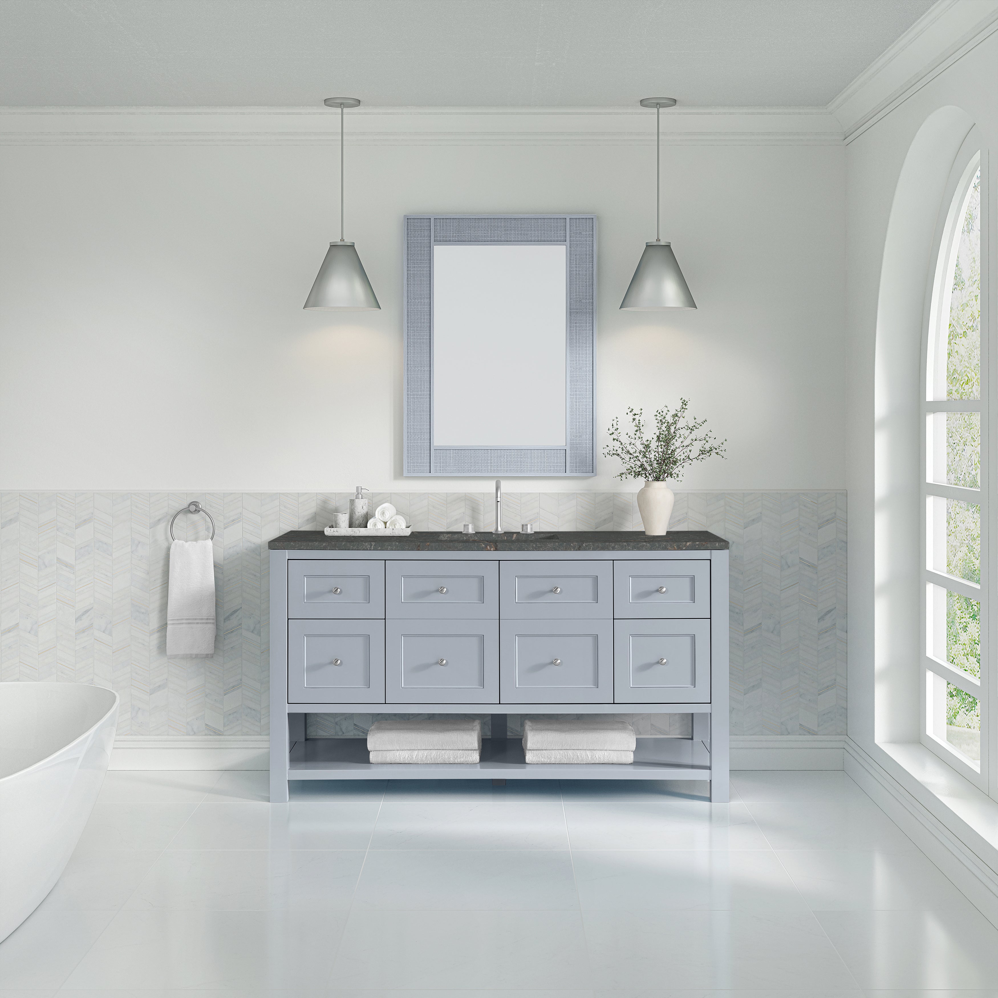 James Martin Breckenridge 60" Single Vanity in Serenity Blue with 3cm Countertop and FreePower Wireless Charger