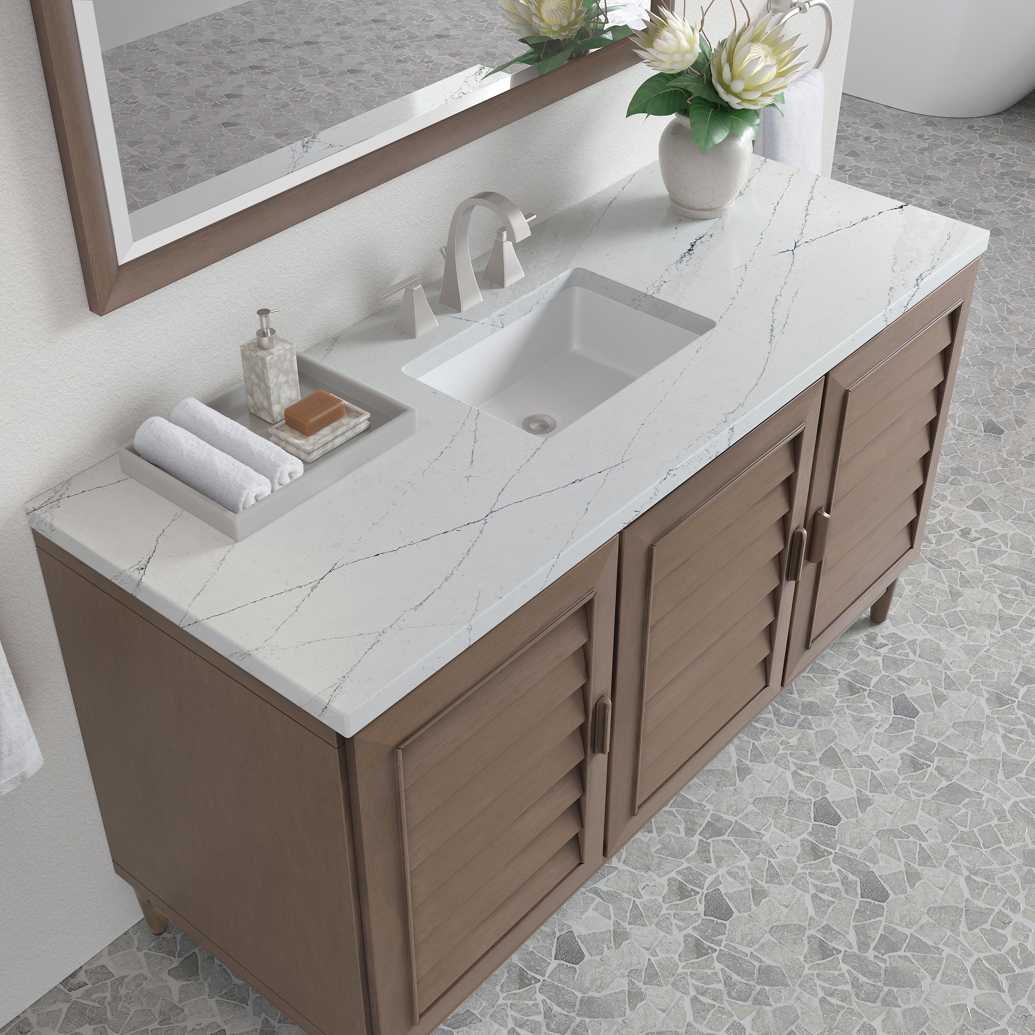 James Martin Portland 60" Single Vanity in Whitewashed Walnut with 3cm Countertop