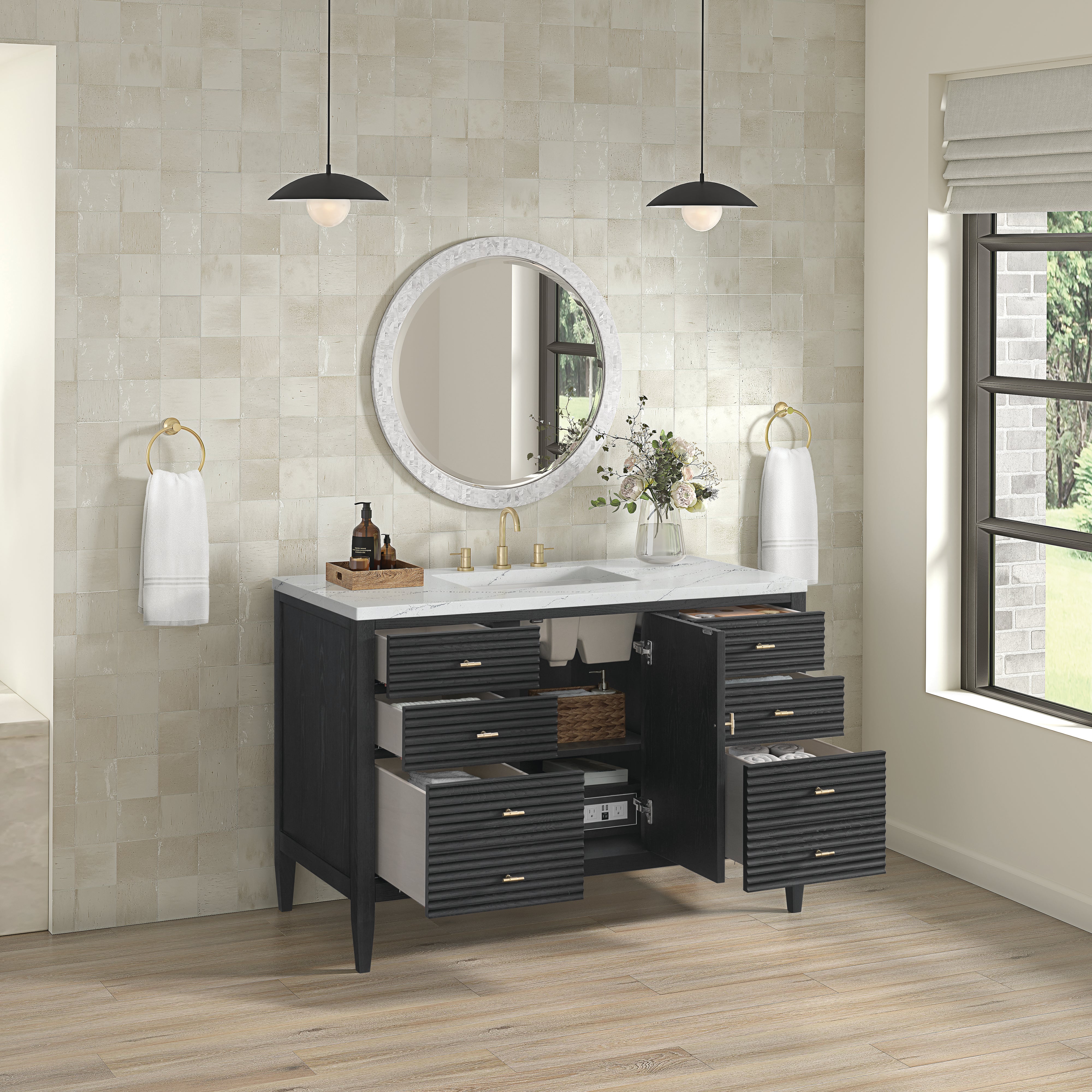 James Martin Myrrin 48" Single Vanity in Carbon Oak with 3cm Countertop