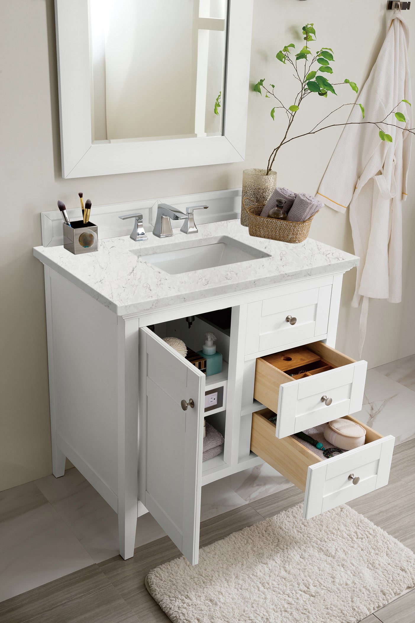 James Martin Palisades 36" Single Vanity in Bright White with 3cm Countertop