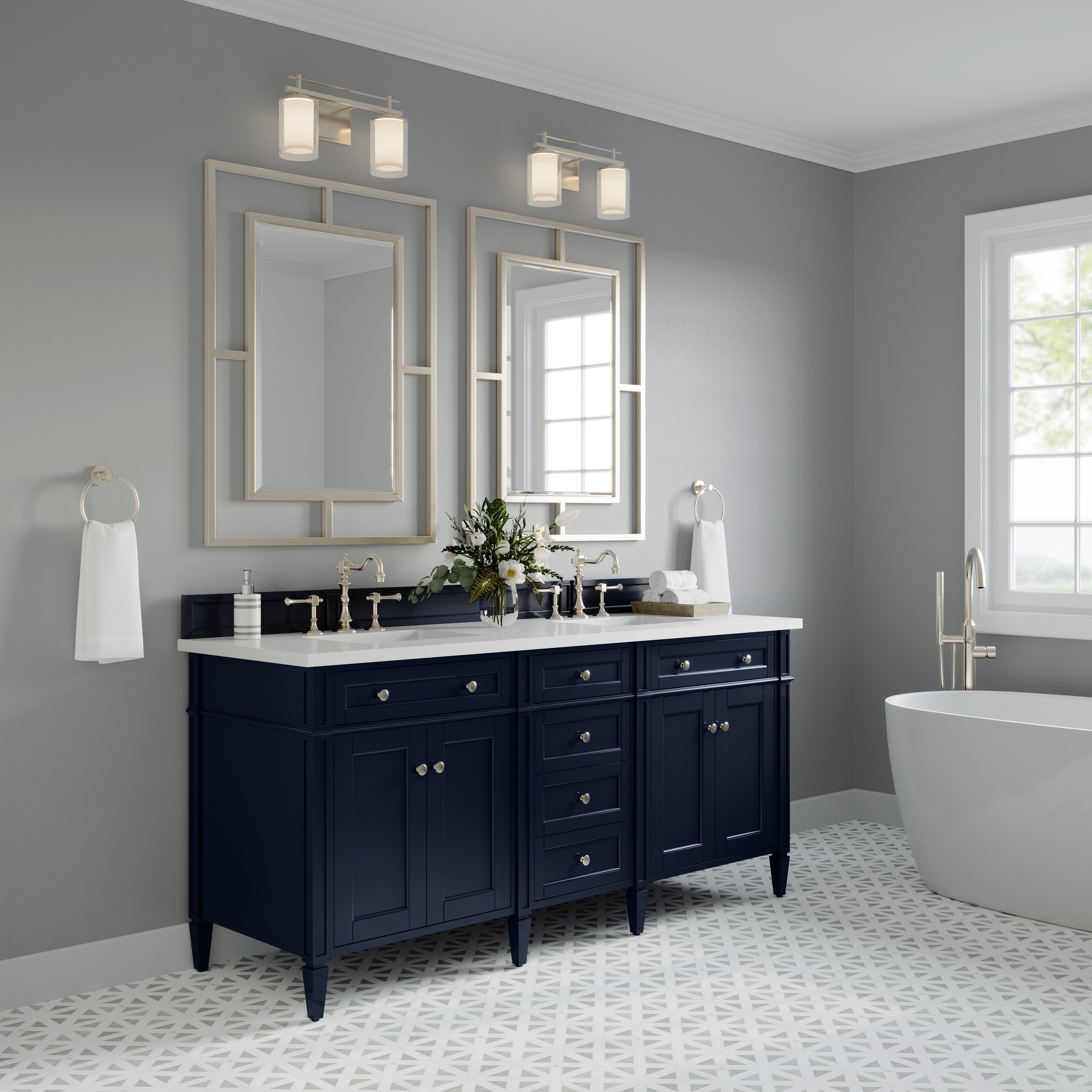 James Martin Brittany 72" Double Vanity in Victory Bleu with 3cm Countertop