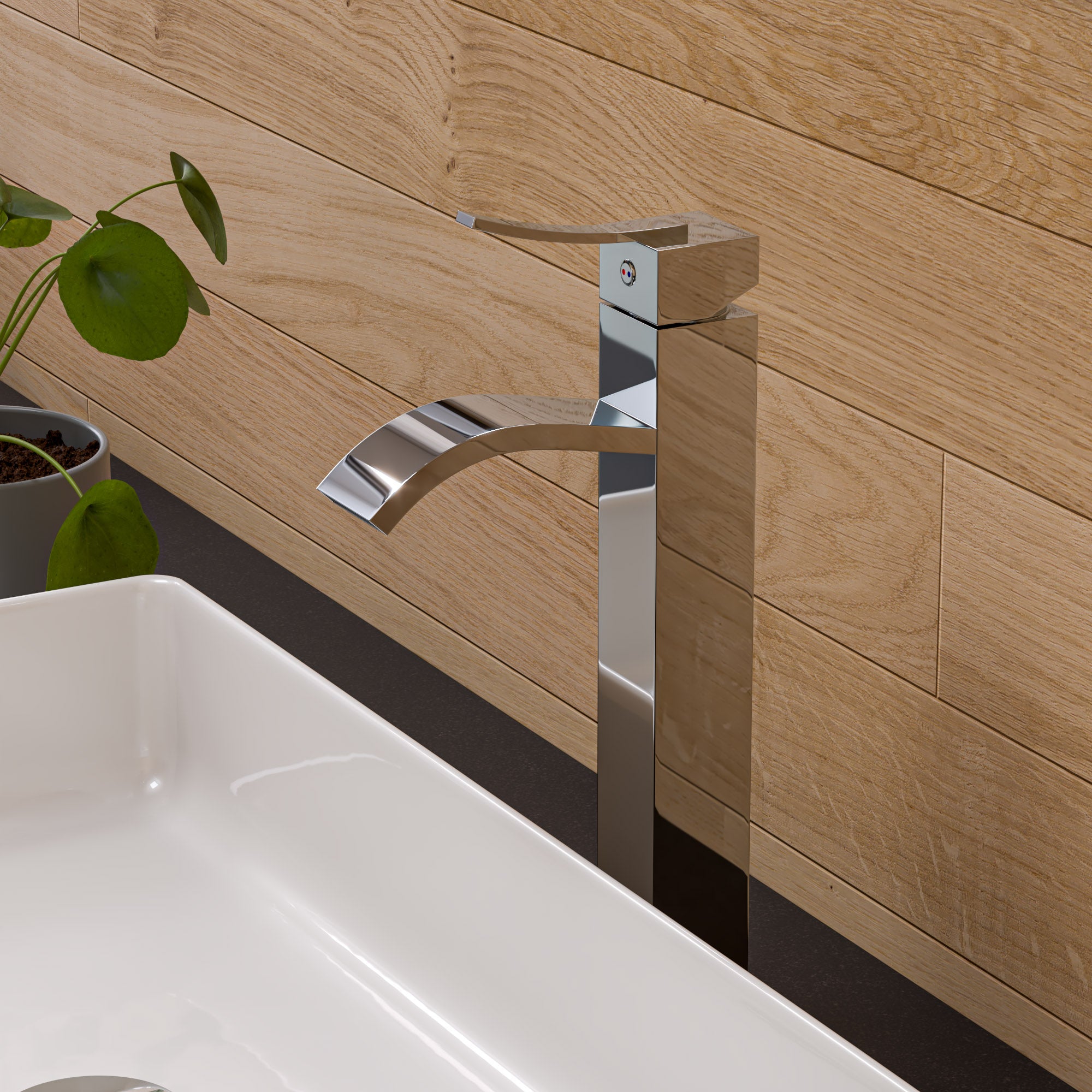 ALFI brand AB1158 Tall Square Body Curved Spout Single Lever Bathroom Faucet
