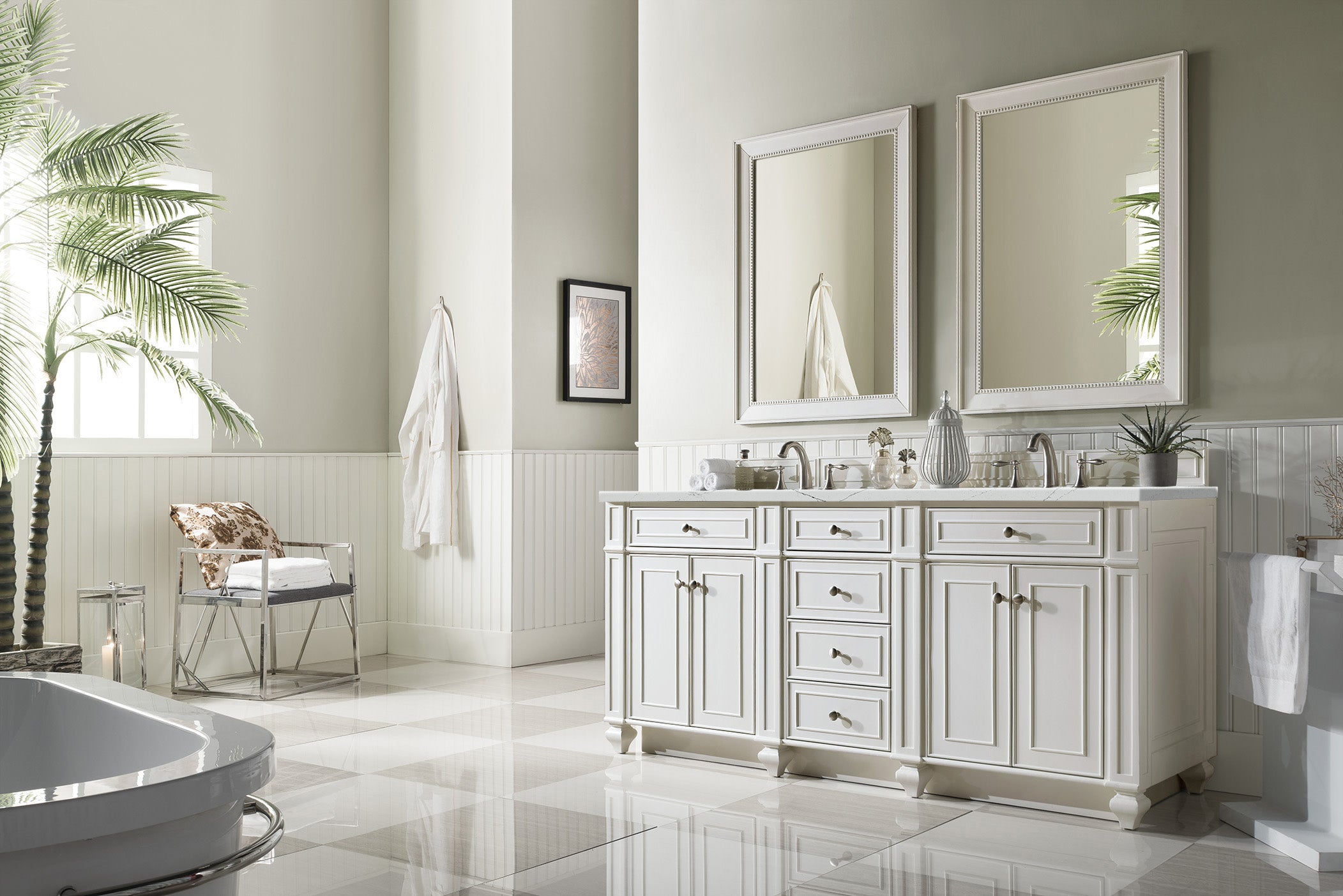 James Martin Bristol 72" Double Vanity in Bright White with 3cm Countertop