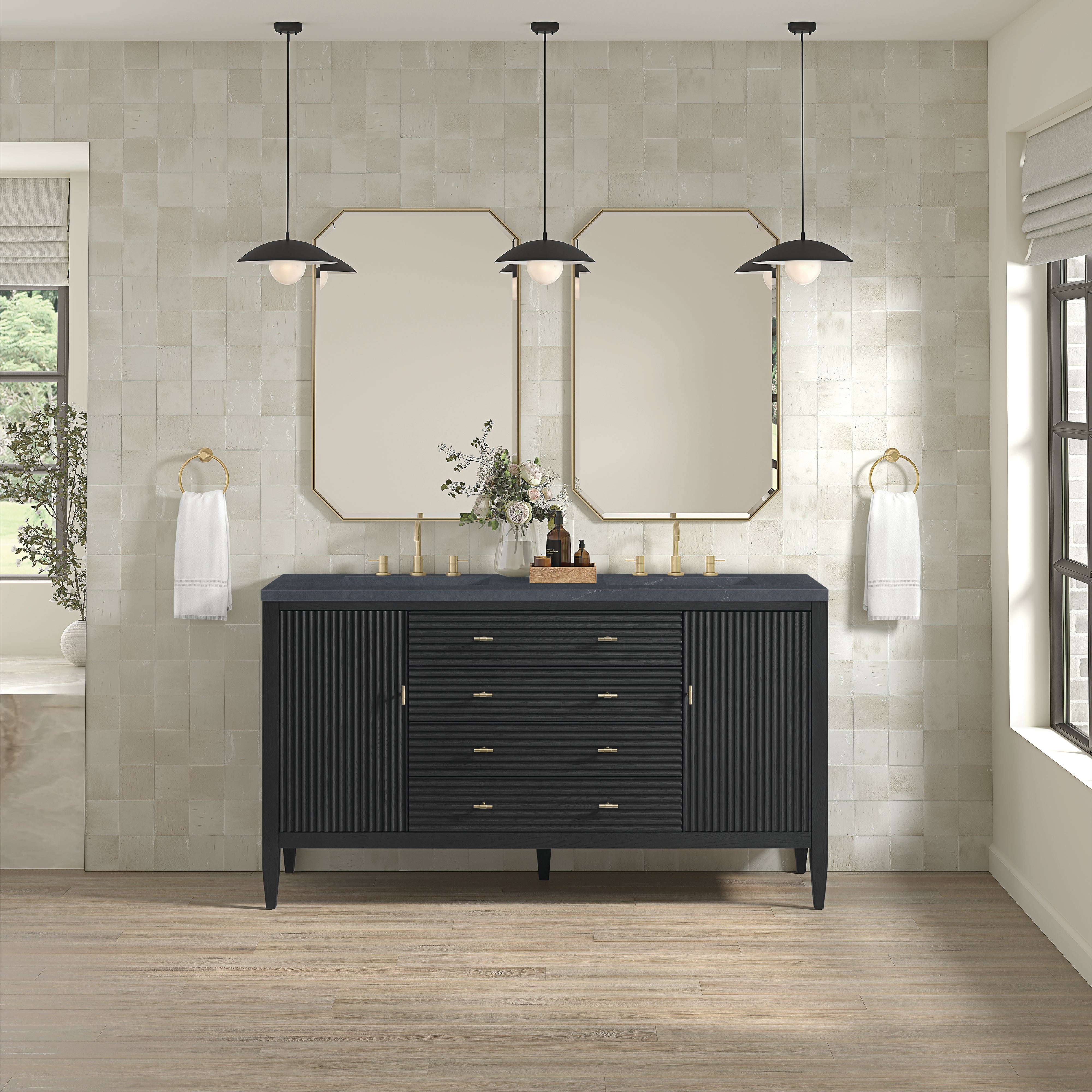 James Martin Myrrin 60" Double Vanity in Carbon Oak with 3cm Countertop