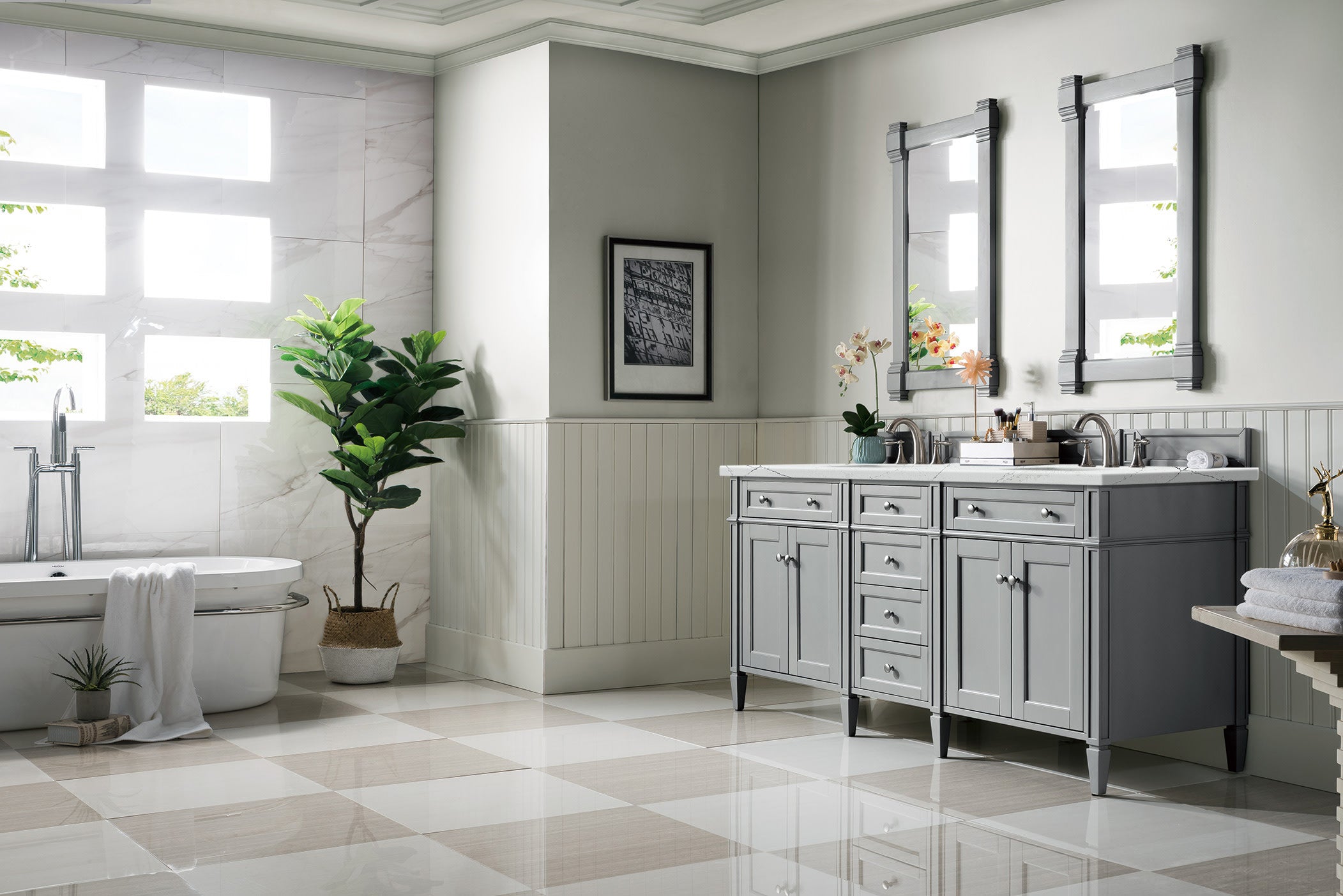 James Martin Brittany 72" Double Vanity in Urban Gray with 3cm Countertop and FreePower Wireless Charger