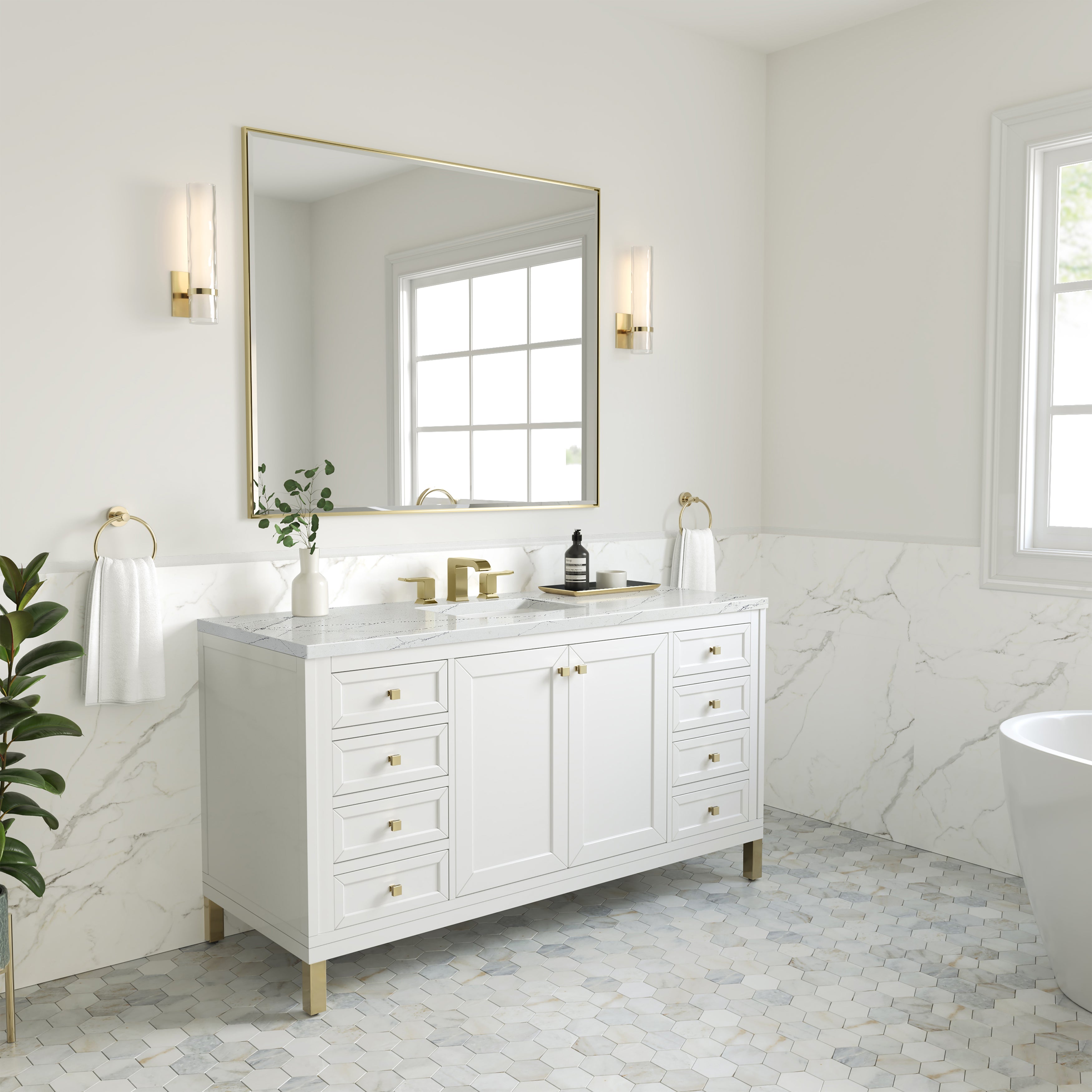 James Martin Chicago 60" Single Vanity in Glossy White with 3cm Countertop