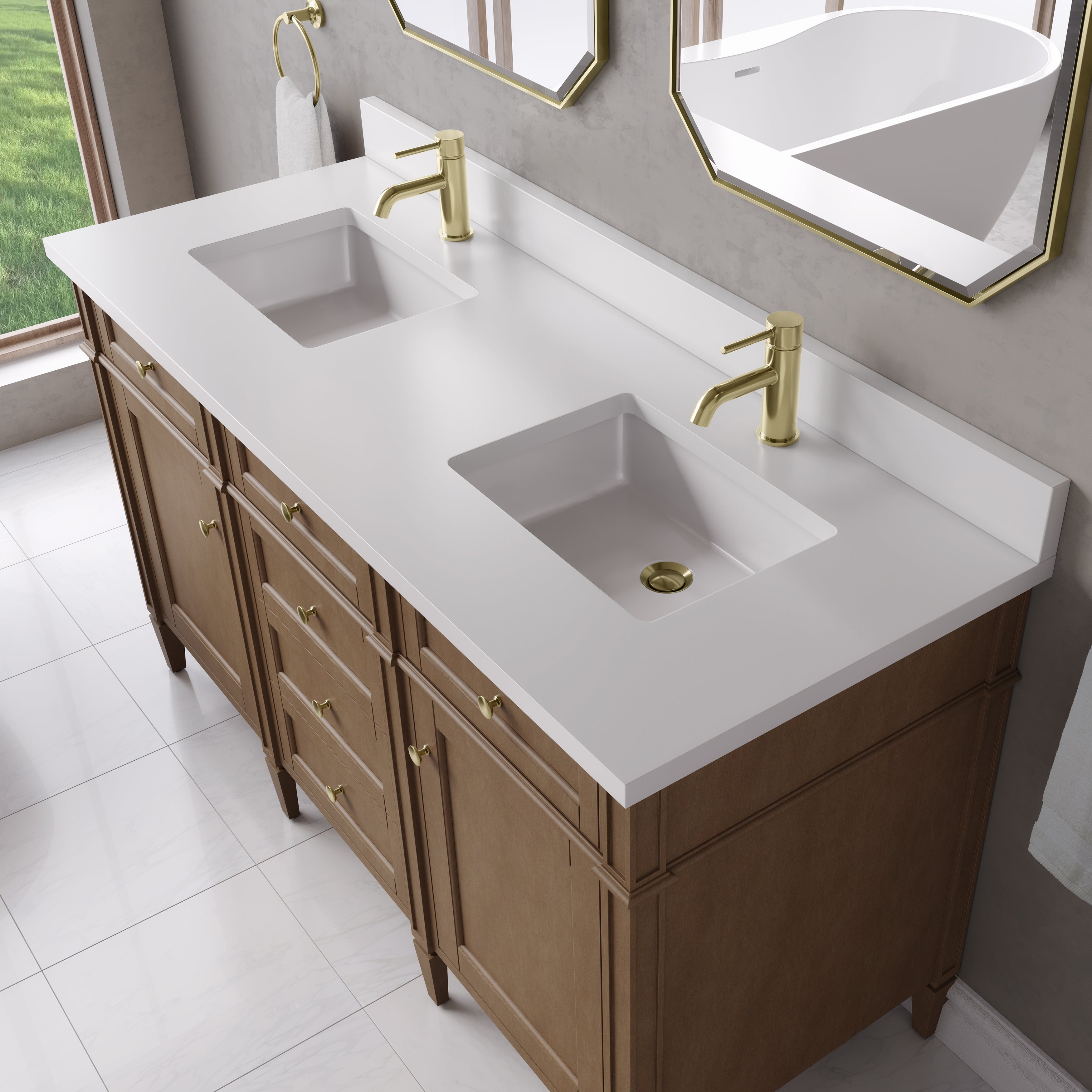 James Martin Brittany 60" Double Vanity in Pecan with 3cm Countertop