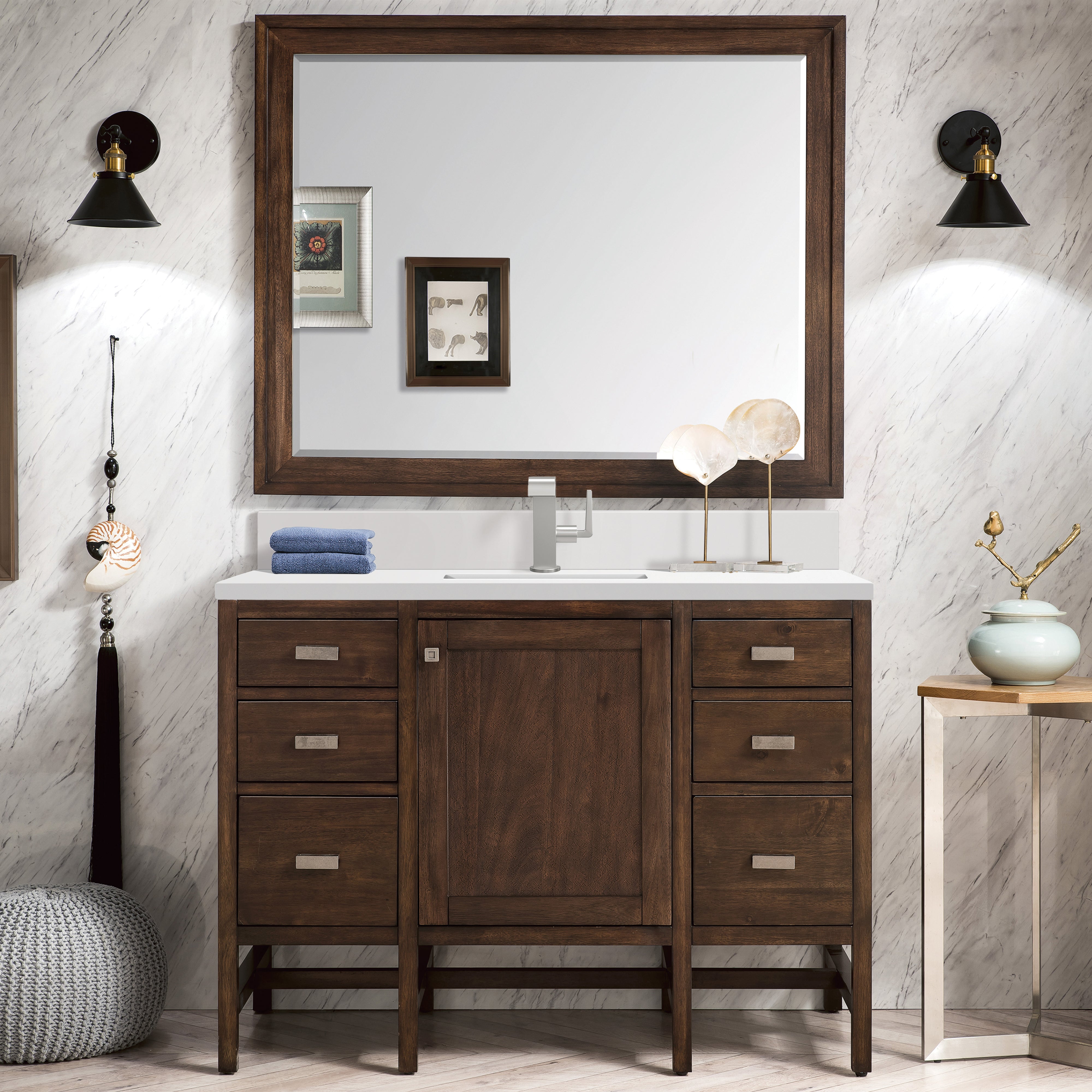 James Martin Addison 48" Single Vanity in Mid-Century Acacia with 3cm Countertop
