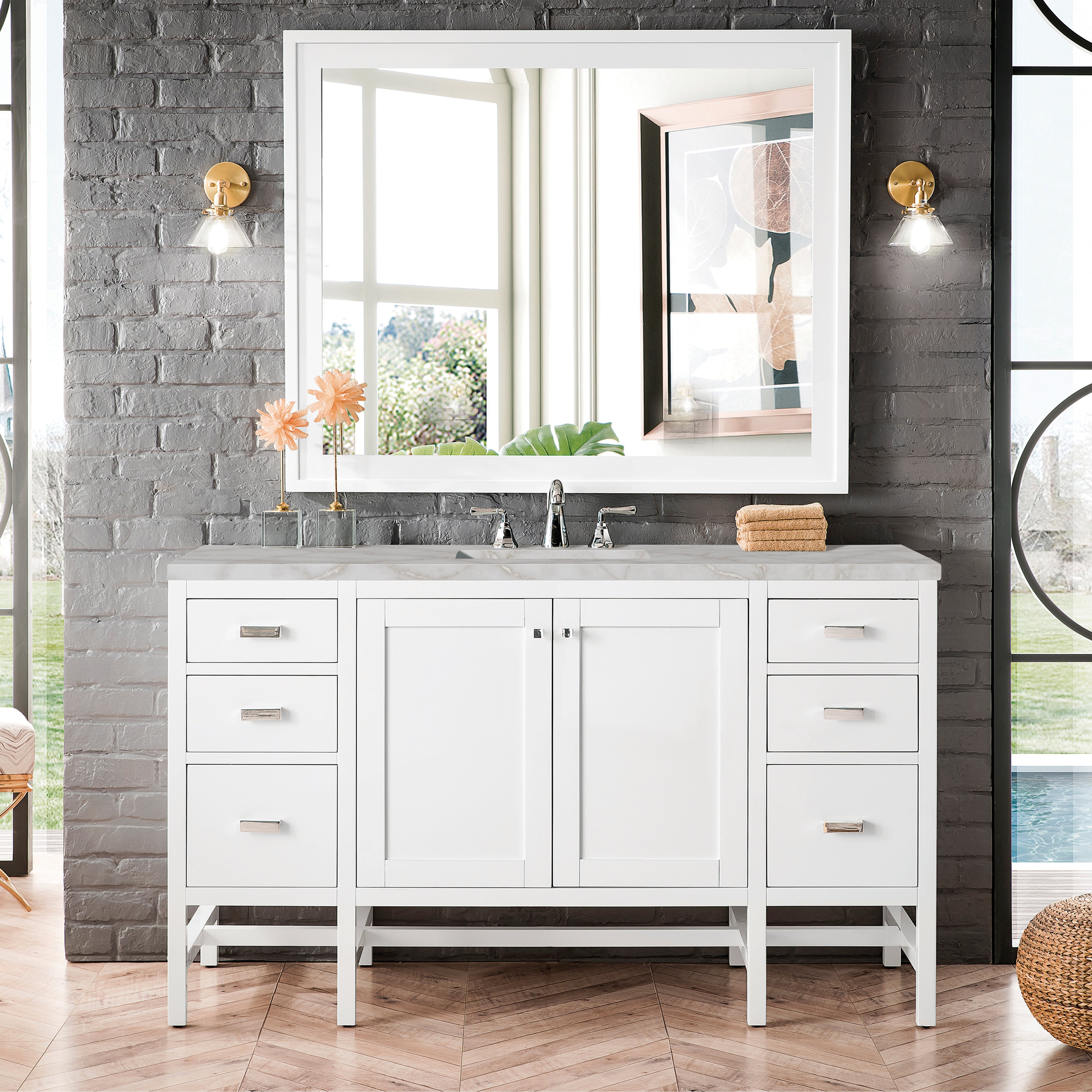James Martin Addison 60" Single Vanity in Glossy White with 3cm Countertop