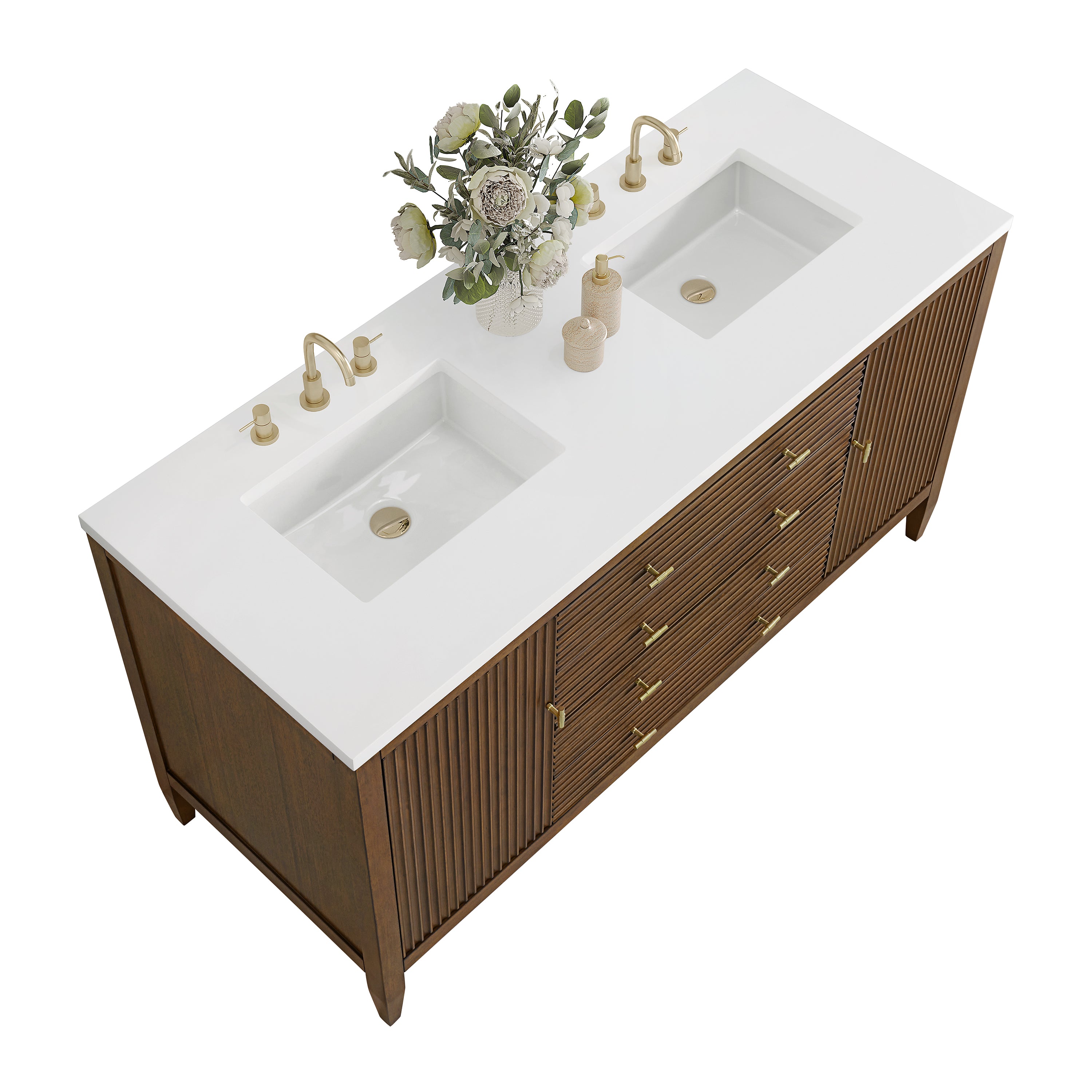 James Martin Myrrin 60" Double Vanity in Mid Century Walnut with 3cm Countertop