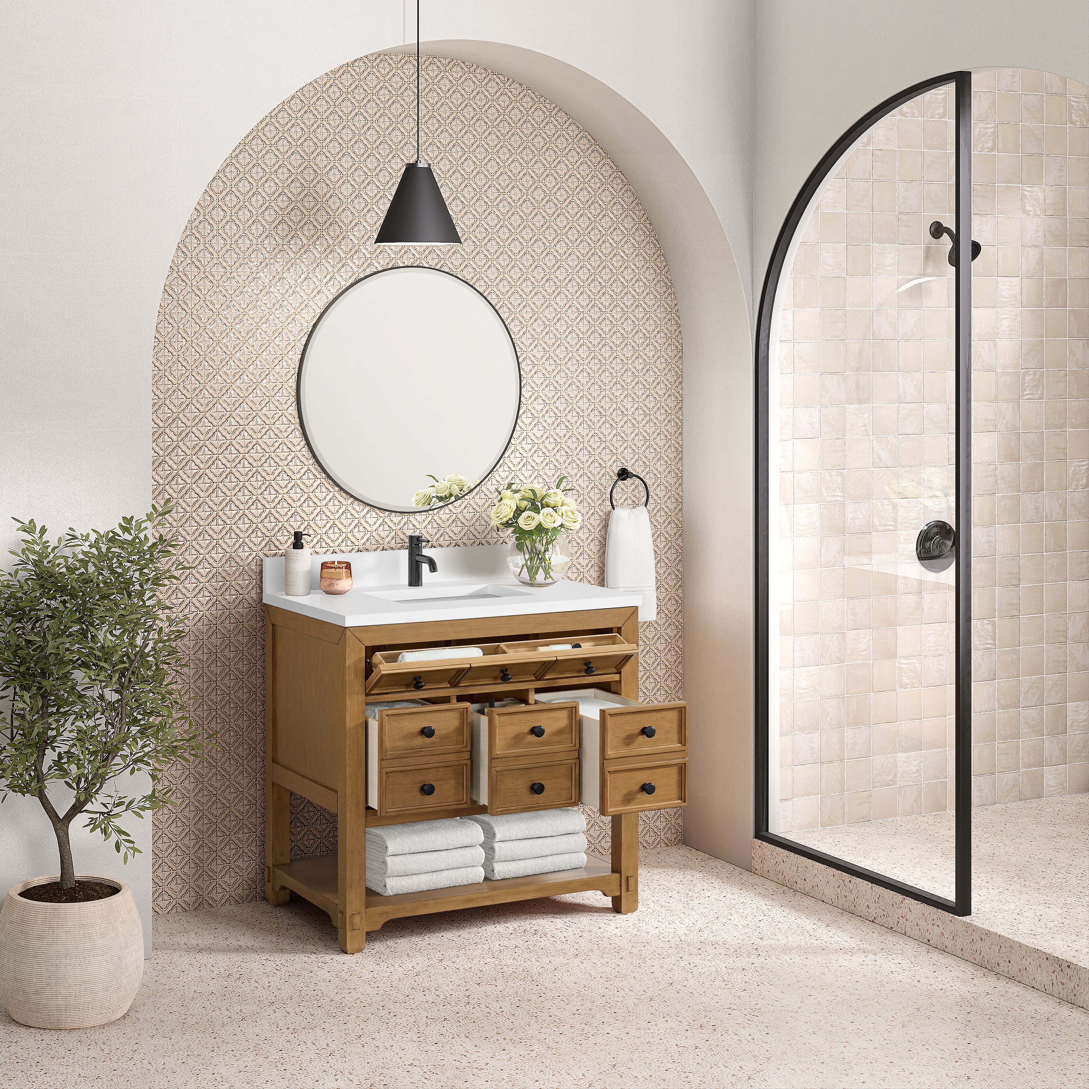 James Martin Malibu 36" Single Vanity in Amber Birch with 3cm Countertop