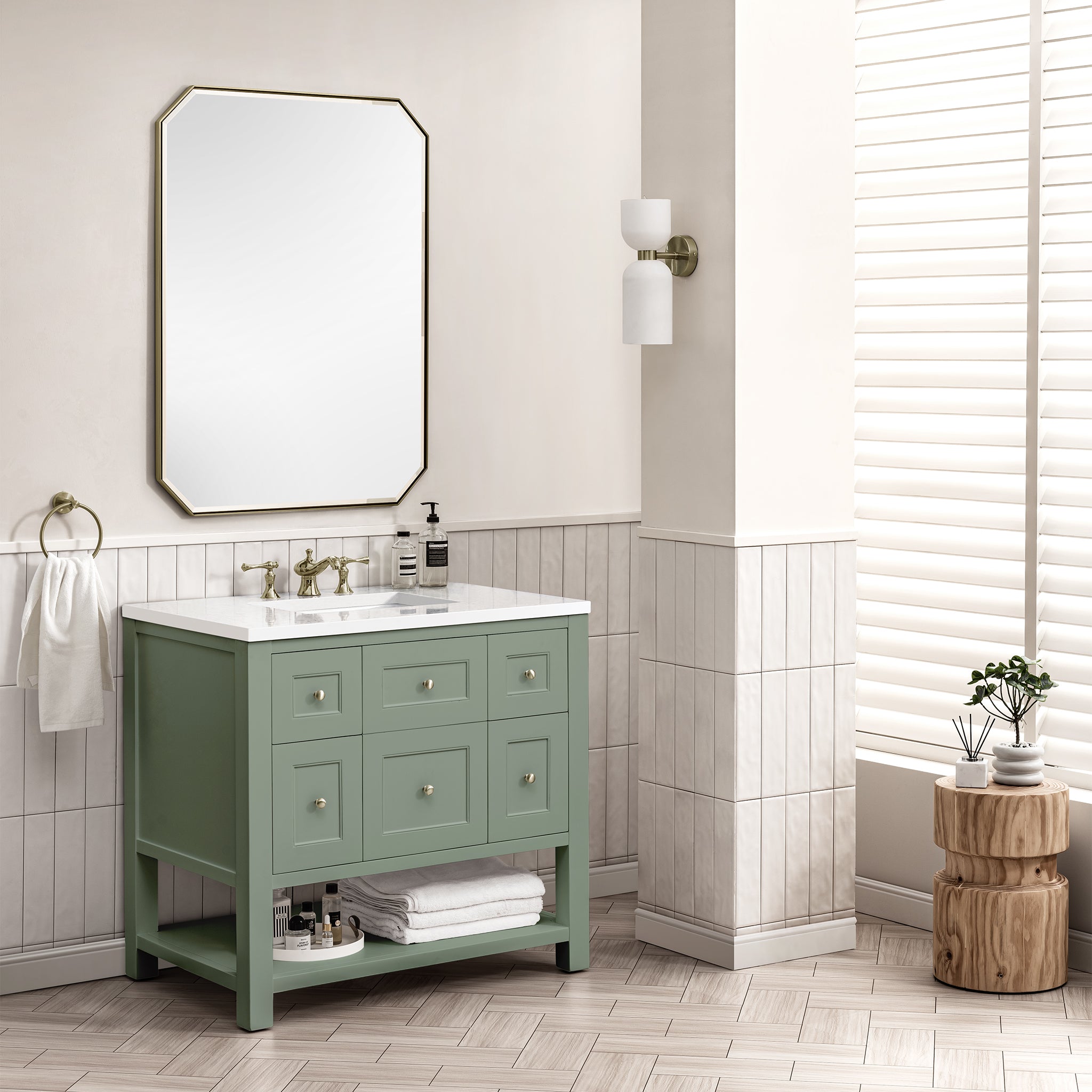 James Martin Breckenridge 36" Single Vanity in Smokey Celadon with 3cm Countertop