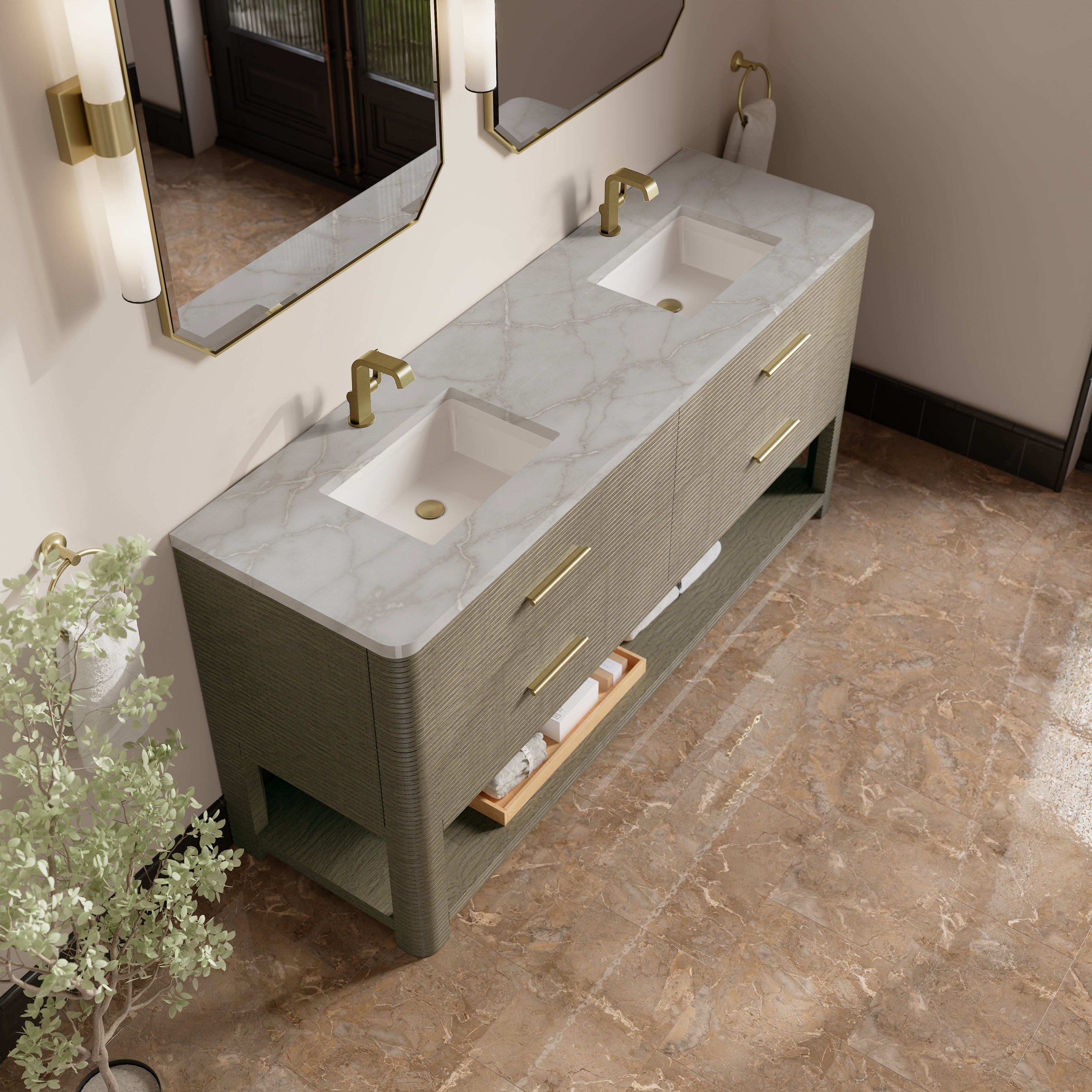 James Martin Lucian 72" Double Vanity in Pebble Oak with 3cm Countertop