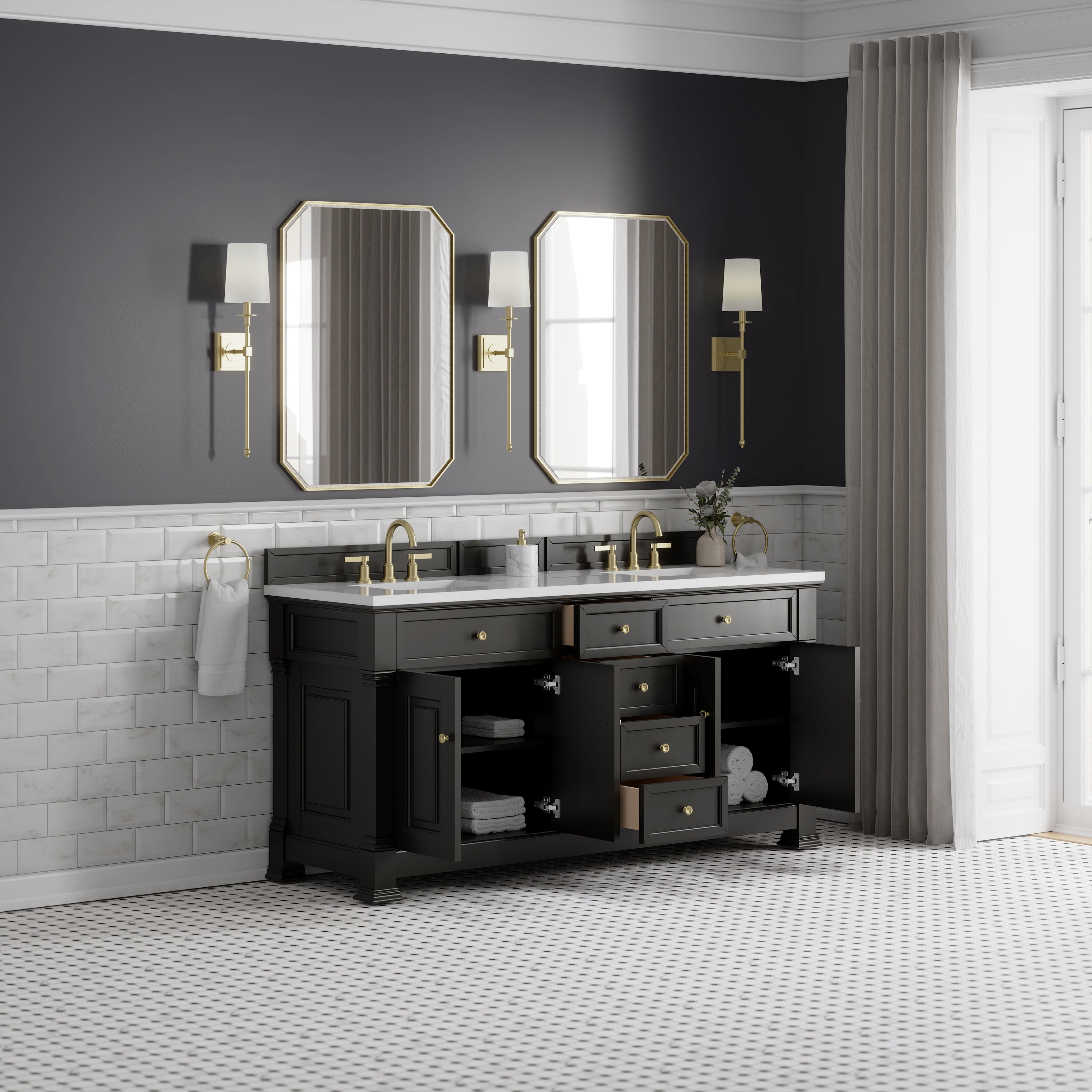 James Martin Brookfield 72" Double Vanity in Black Onyx with 3cm Countertop