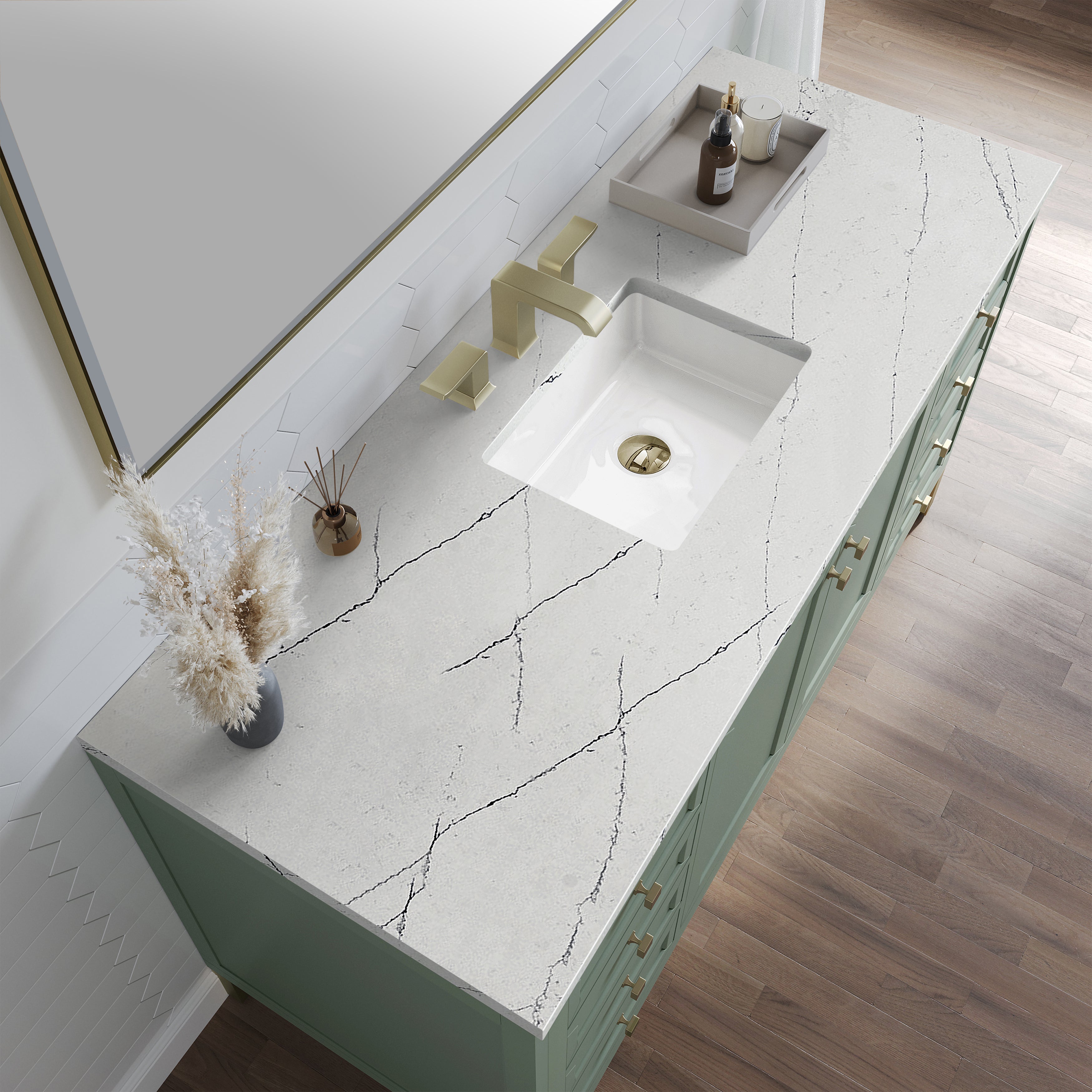 James Martin Chicago 60" Single Vanity in Smokey Celadon with 3cm Countertop