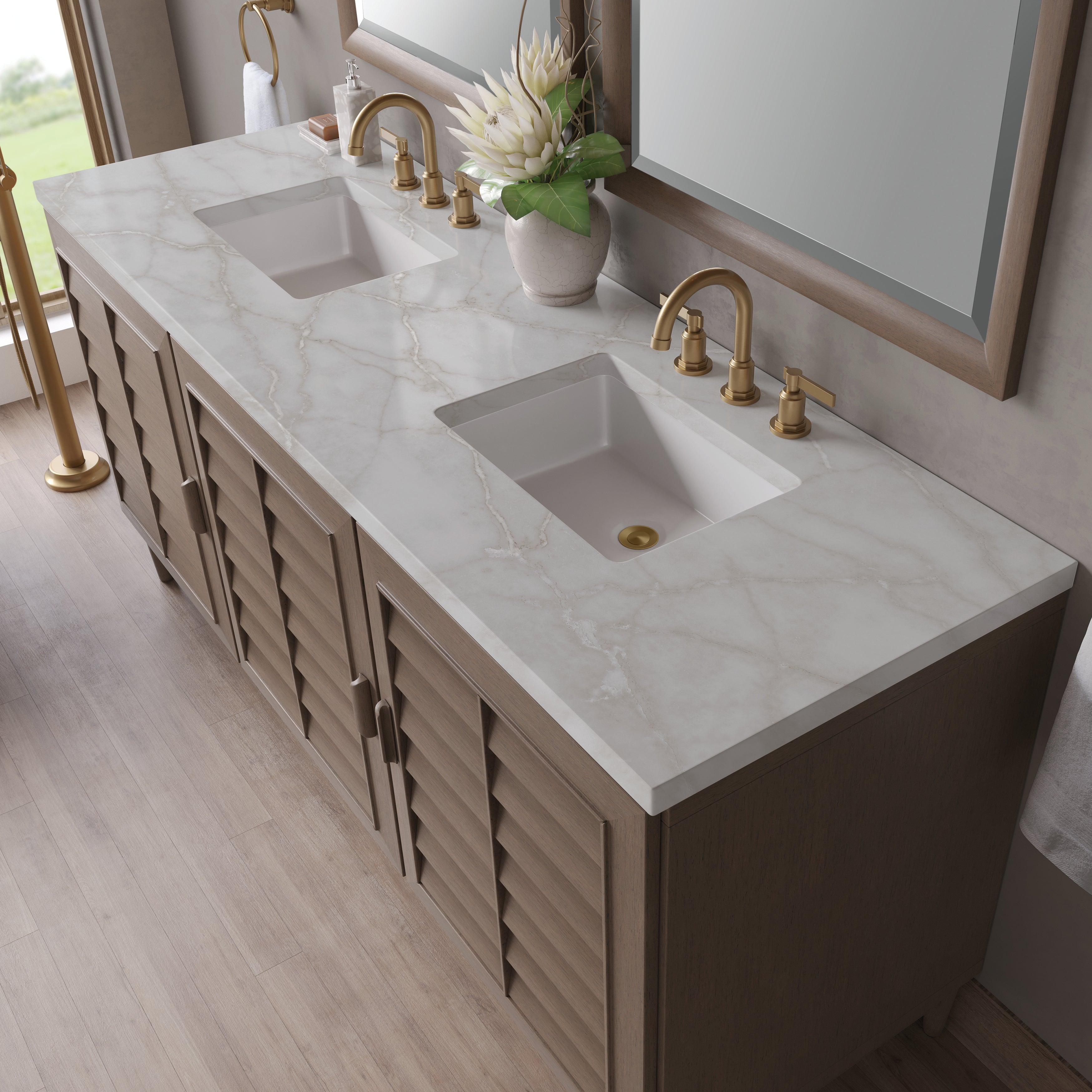 James Martin Portland 72" Double Vanity in Whitewashed Walnut with 3cm Countertop