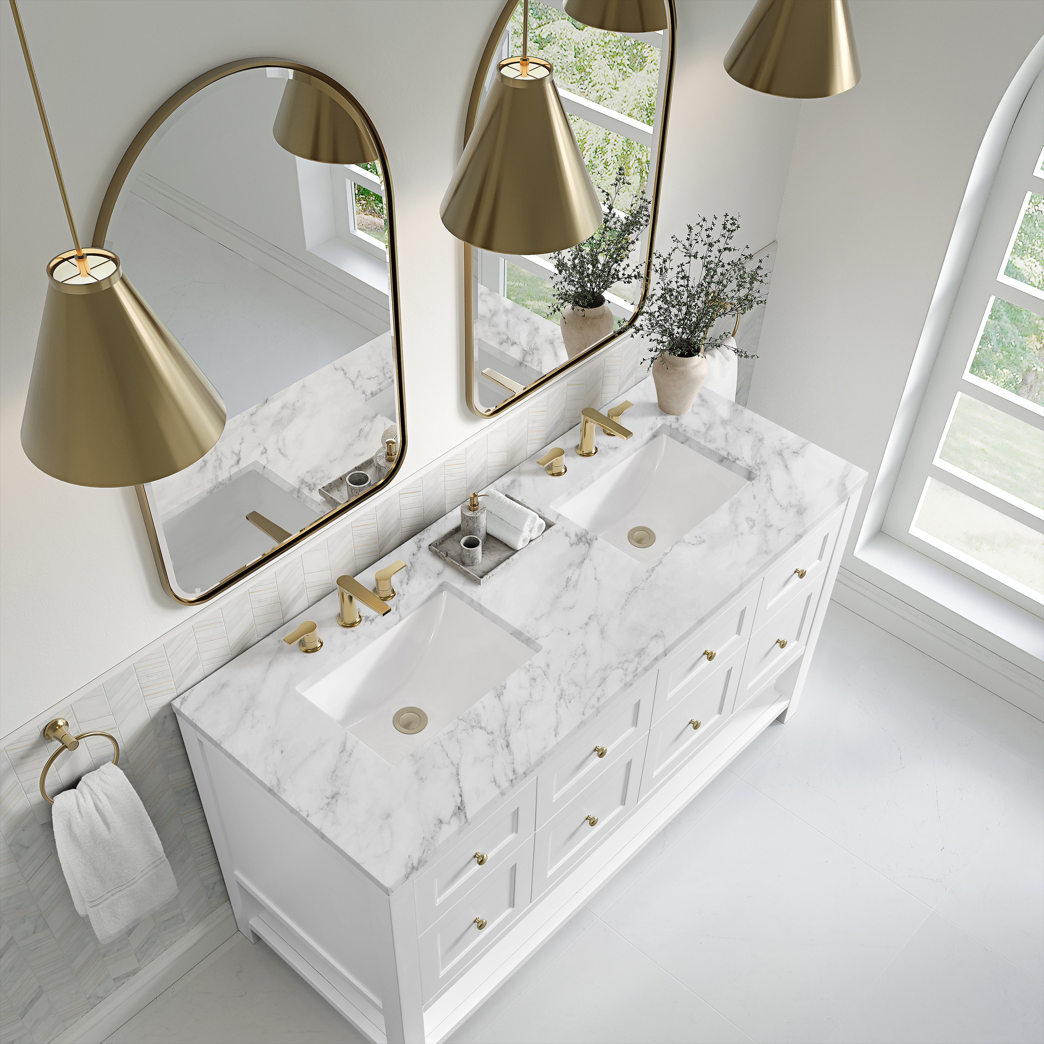 James Martin Breckenridge 60" Double Vanity in Bright White with 3cm Countertop