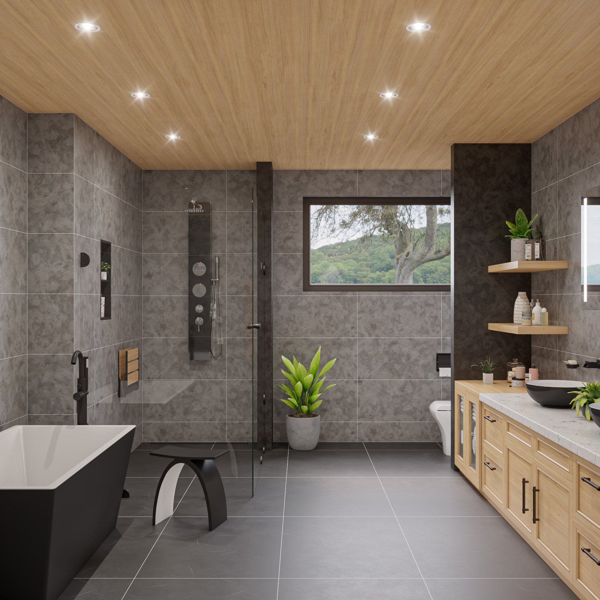 ALFI brand  ABSP55B Black Glass Shower Panel with 2 Body Sprays and Rain Shower Head