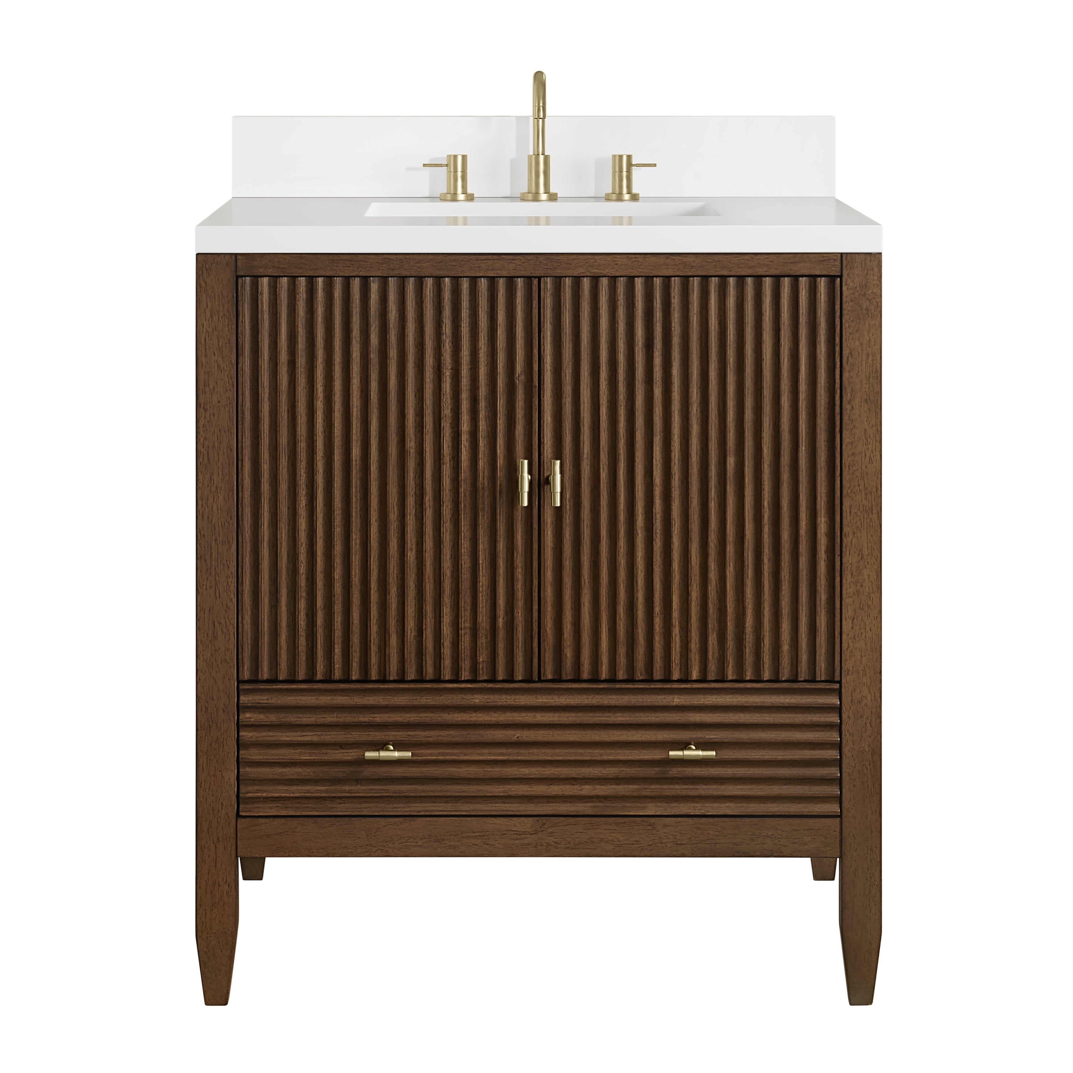 James Martin Myrrin 30" Single Vanity in Mid-Century Walnut with 3cm Countertop