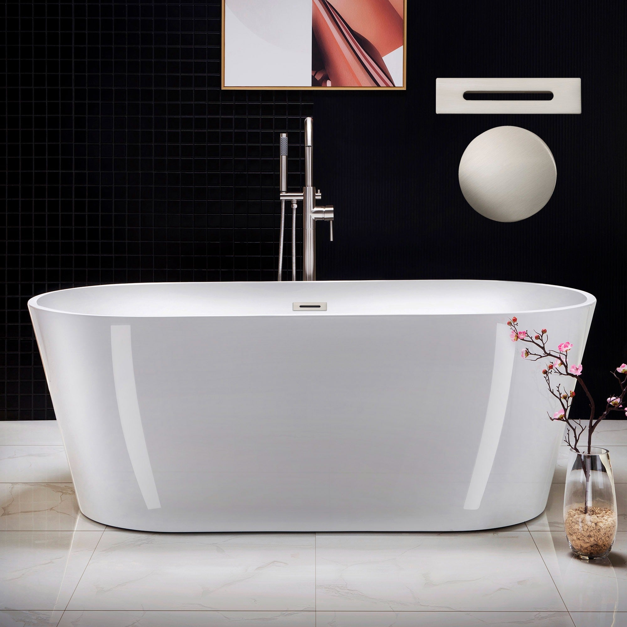 WOODBRIDGE 67" Acrylic Freestanding Bathtub Contemporary Soaking Tub with Drain & Overflow, B0013