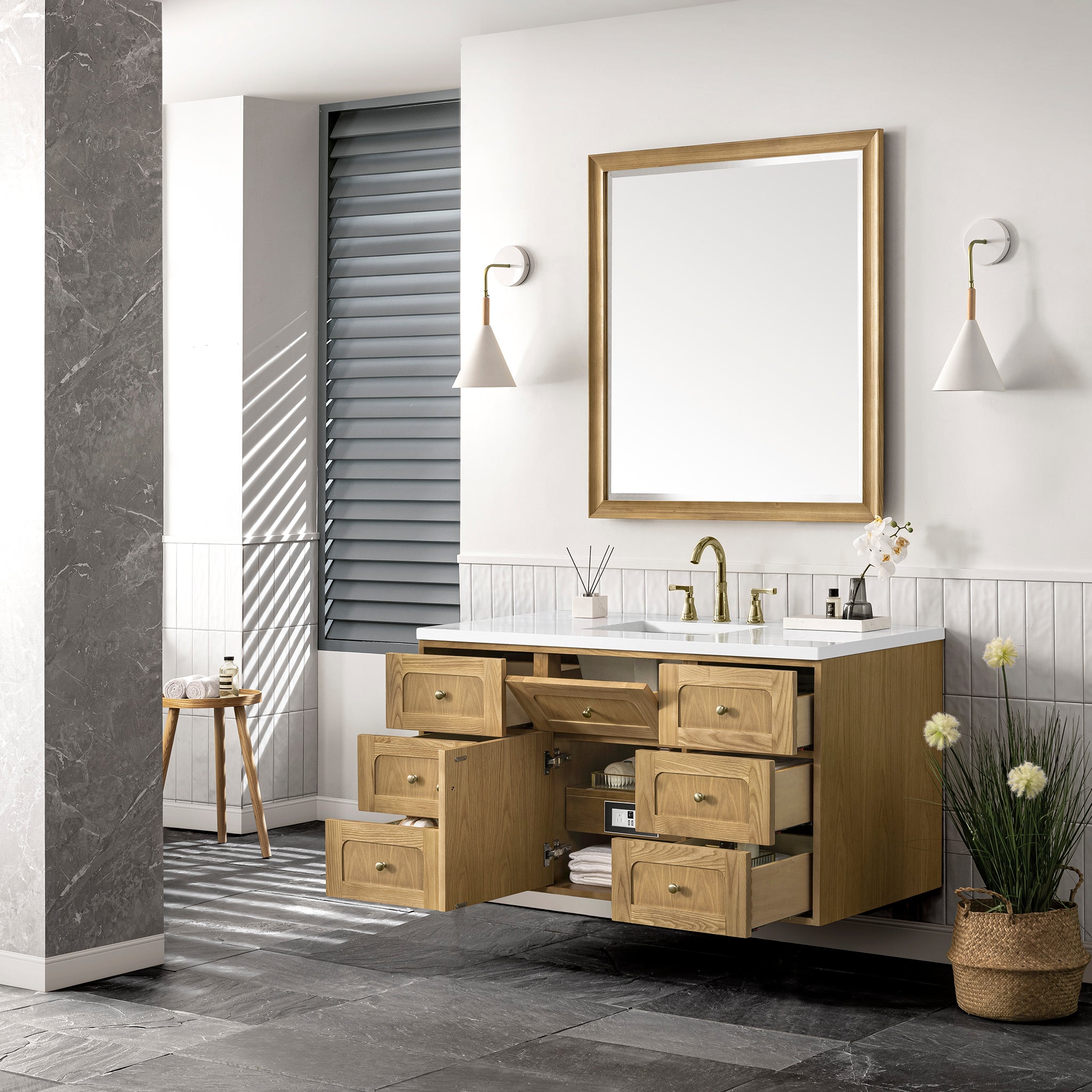 James Martin Laurent 48" Single Vanity in Light Natural Oak with 3cm Countertop