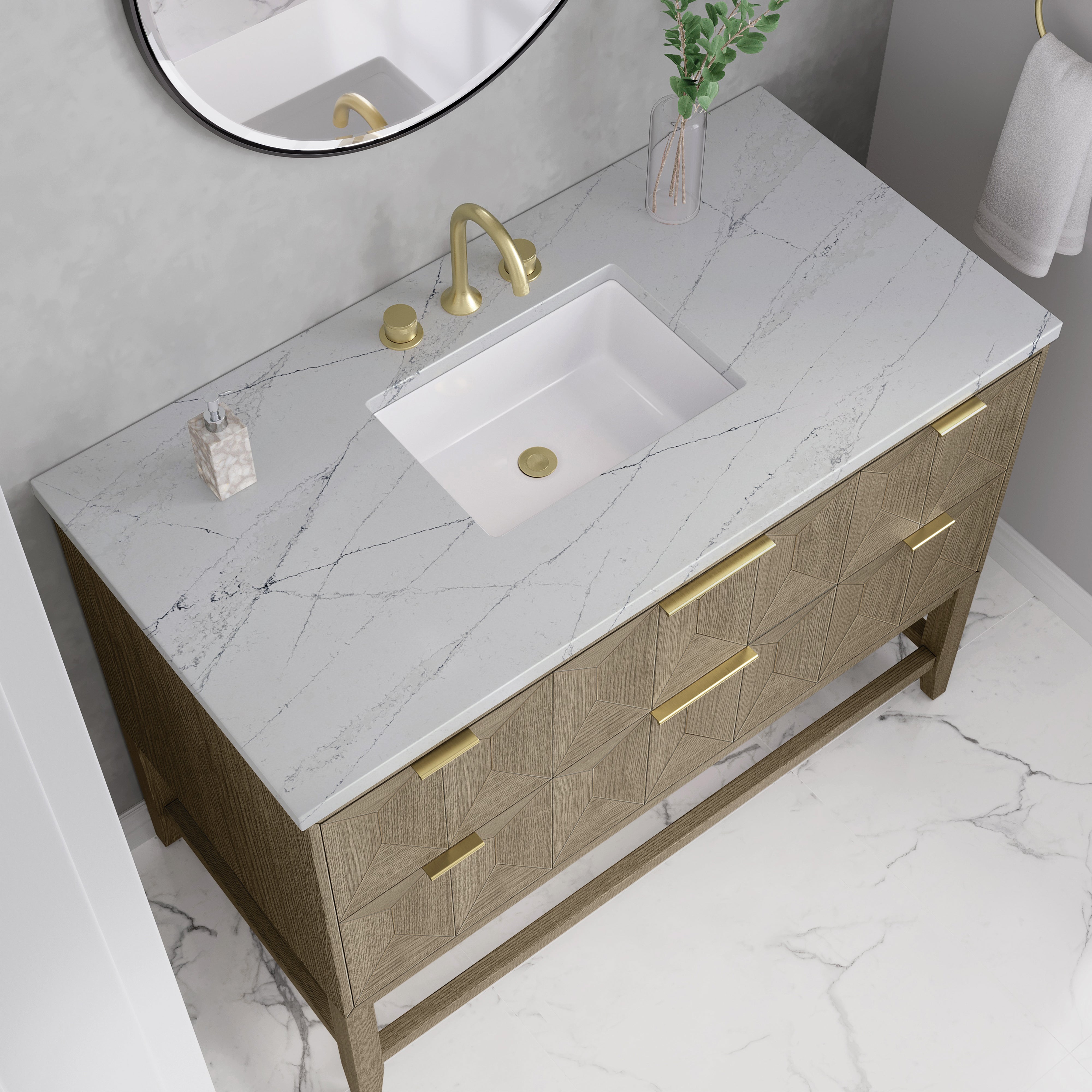 James Martin Emmeline 48" Single Vanity in Pebble Oak with 3cm Countertop