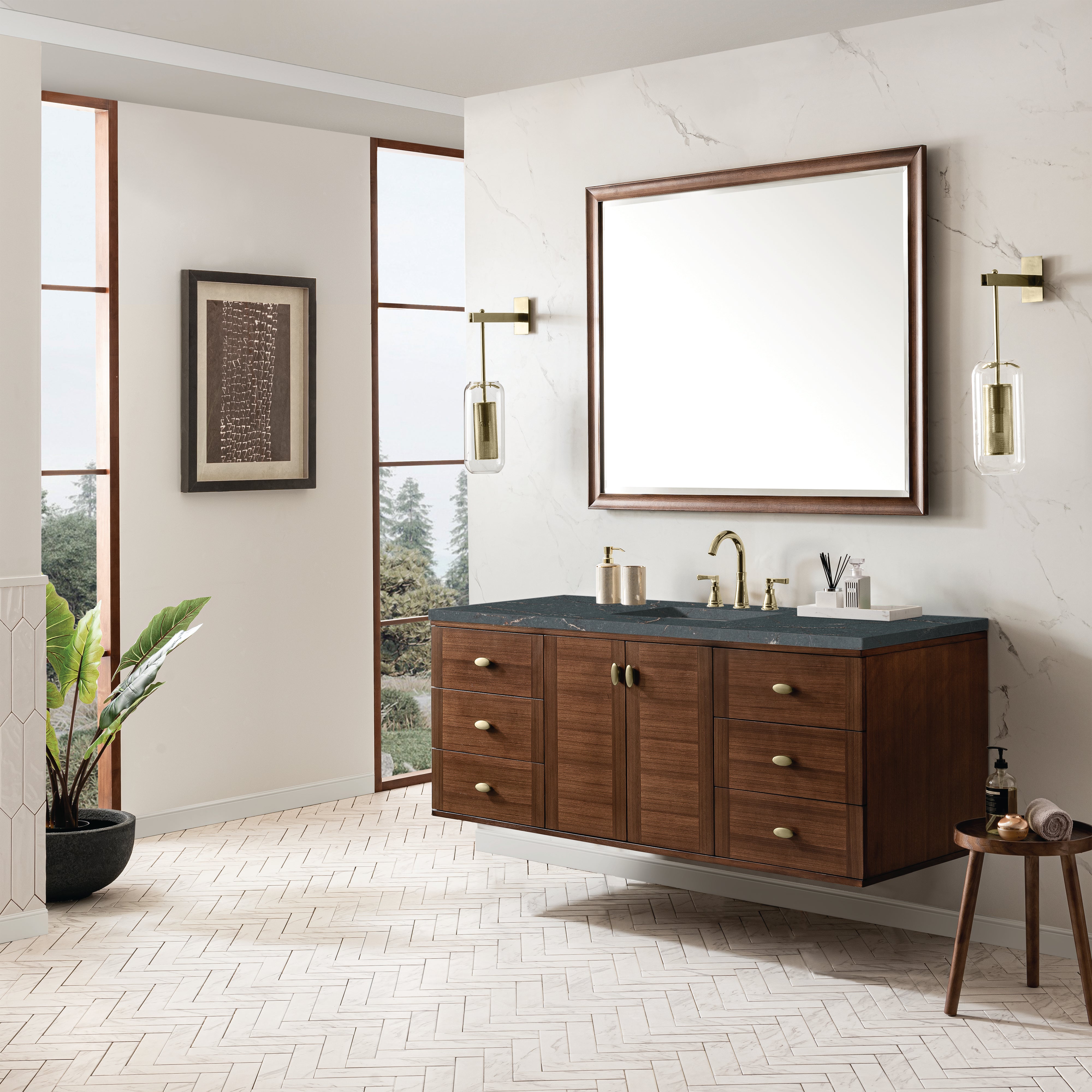 James Martin Amberly 60" Single Vanity in Mid-Century Walnut with 3cm Countertop