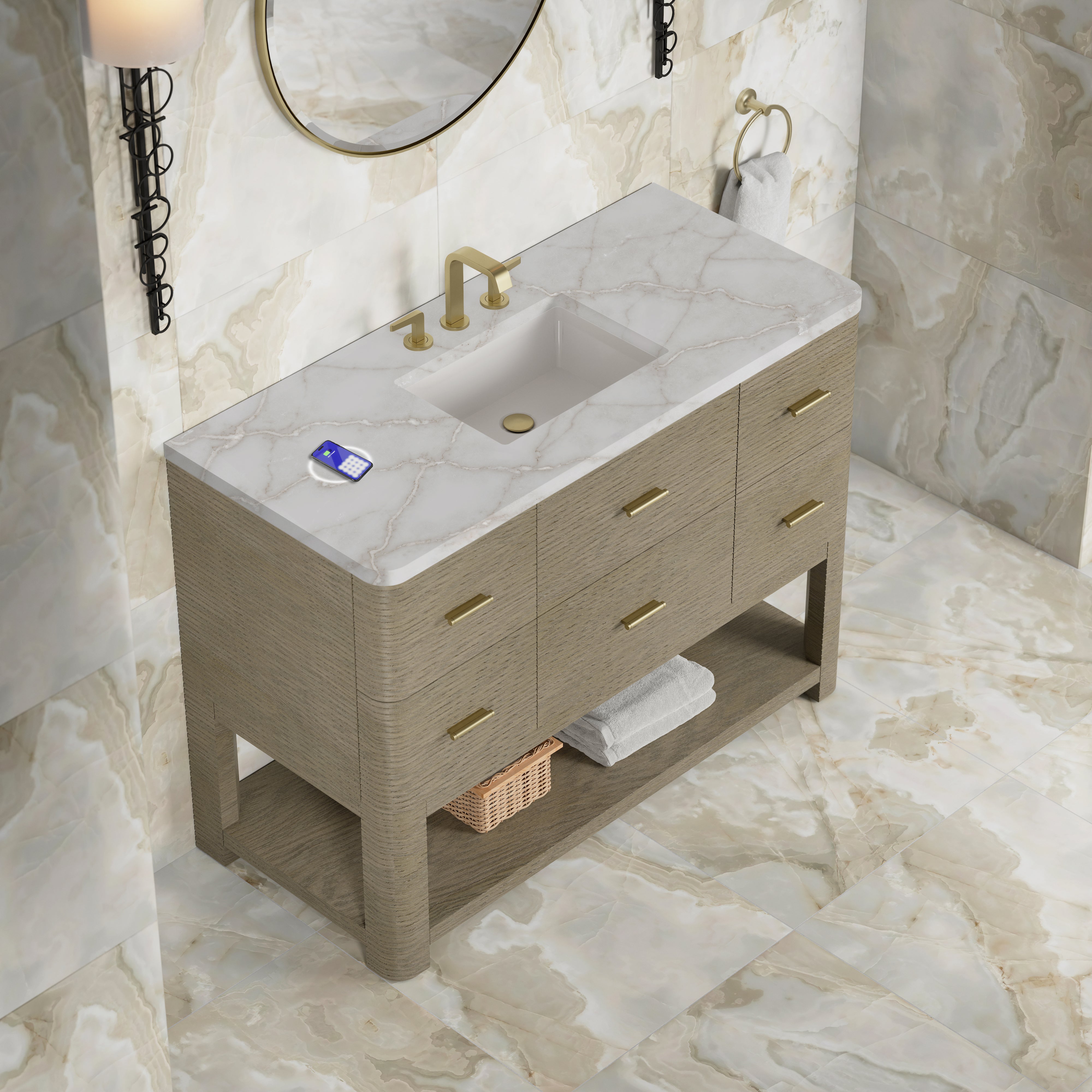 James Martin Lucian 48" Single Vanity in Pebble Oak with 3cm Countertop
