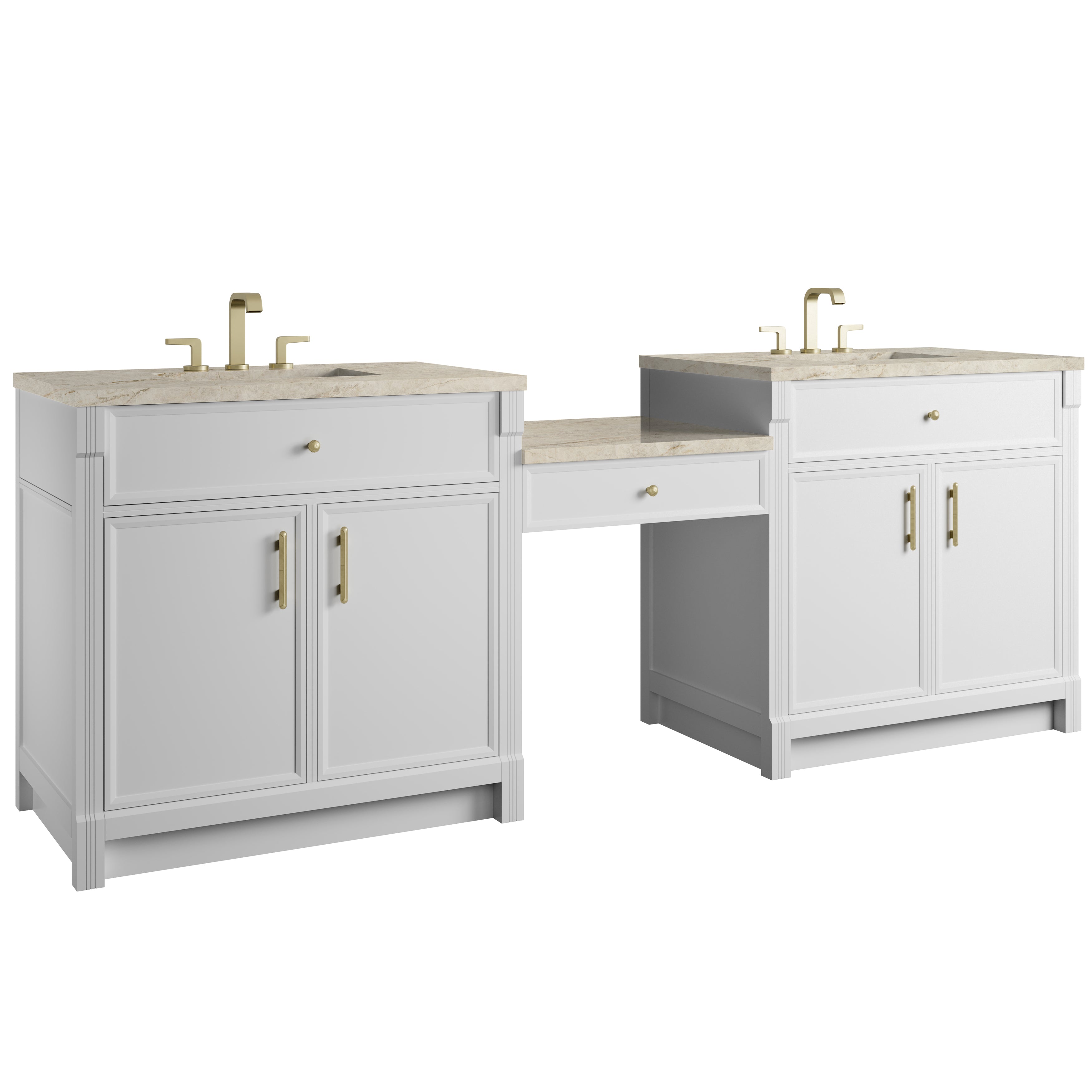 James Martin Bellshire 96" Dual Vanity Set with 24" Make-Up Counter in Bright White with 3cm Countertop